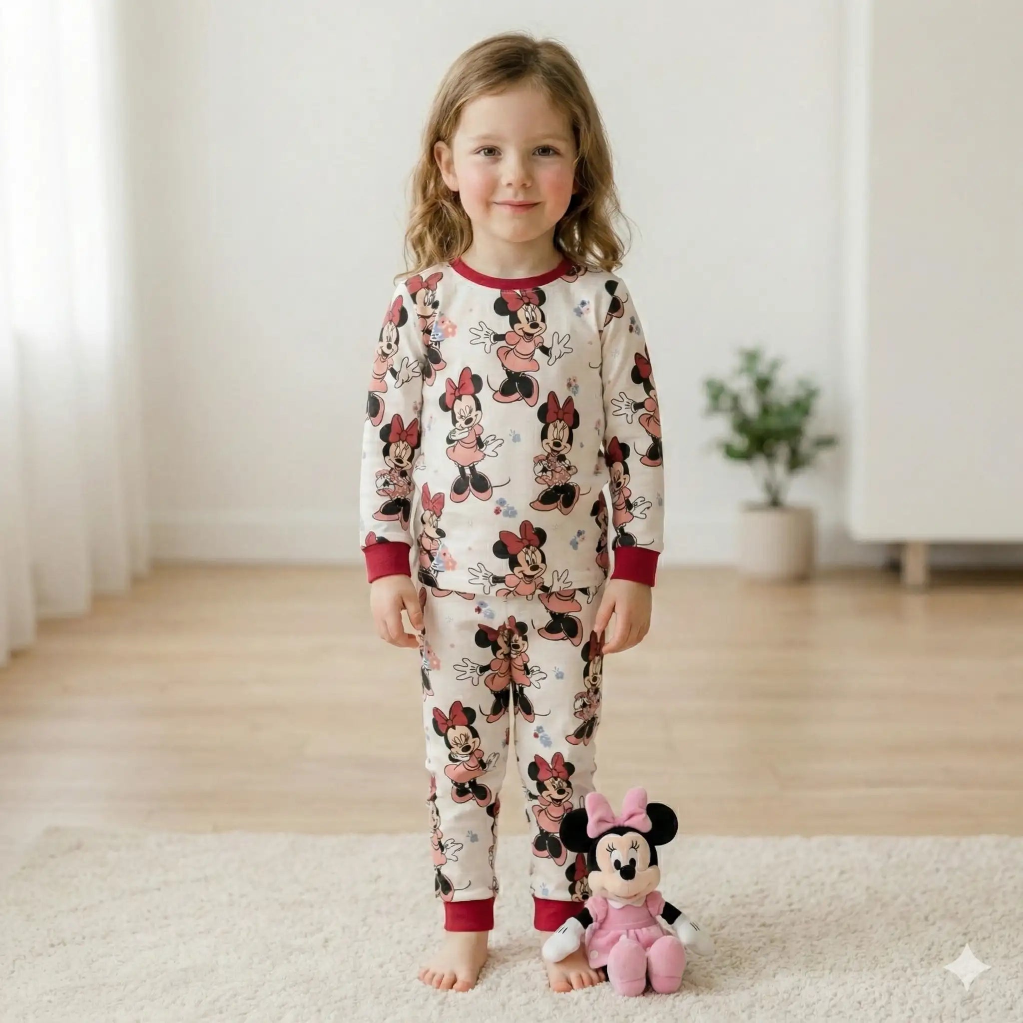Minnie Girl Full Sleeves Pajama Set- Maroon