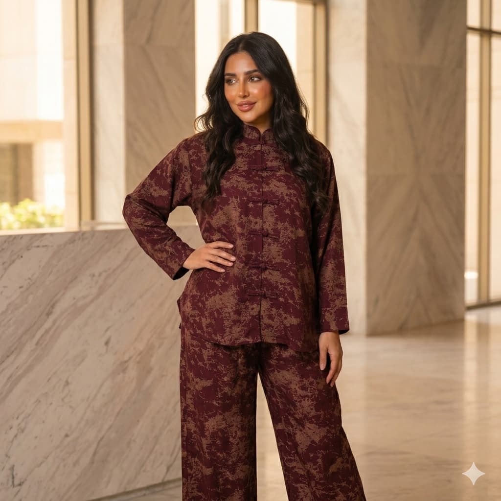 Gilded Crimson Women Full Sleeves Co ord Set - Maroon