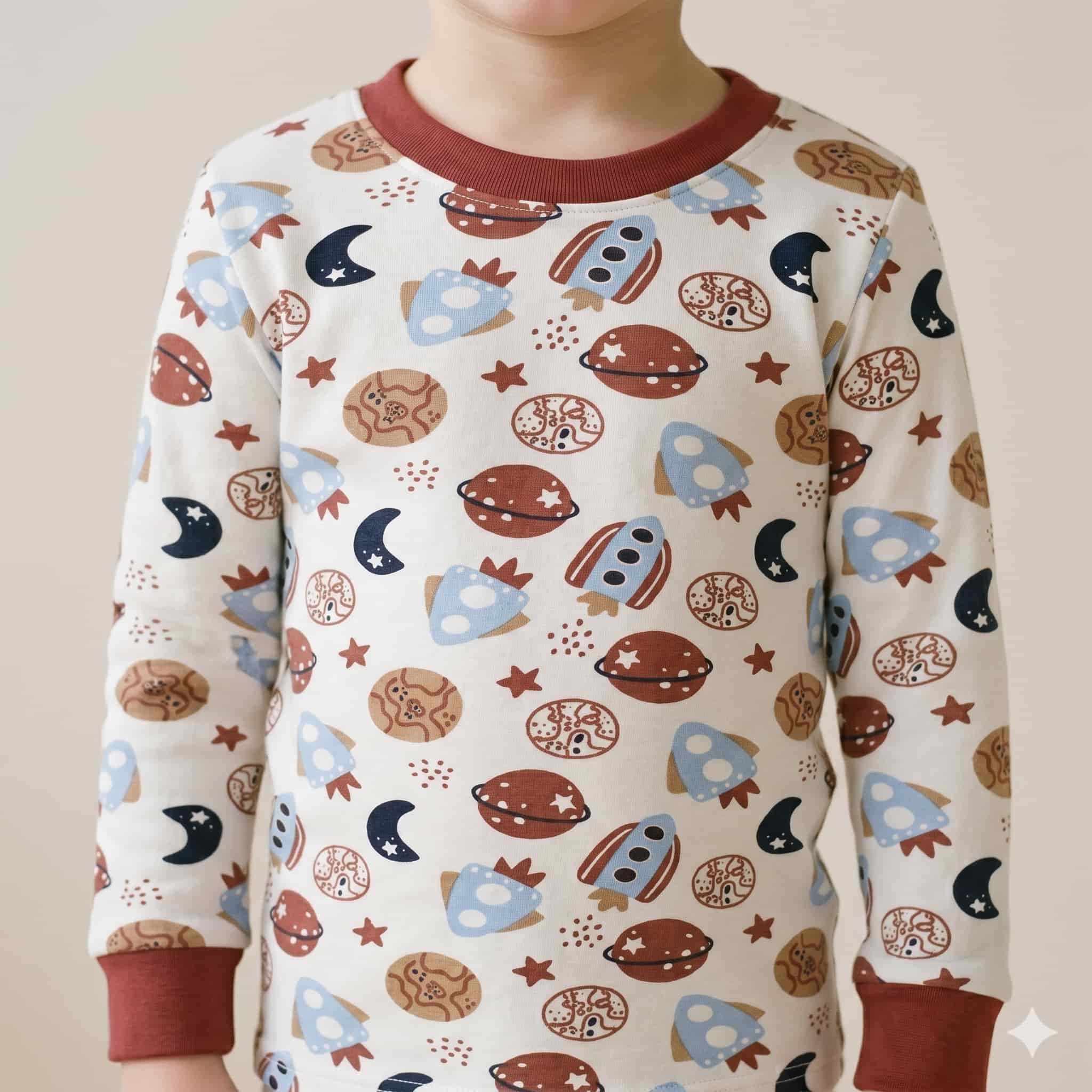 Cosmic Cruise Boys Full Sleeves Pajama Set - Cream