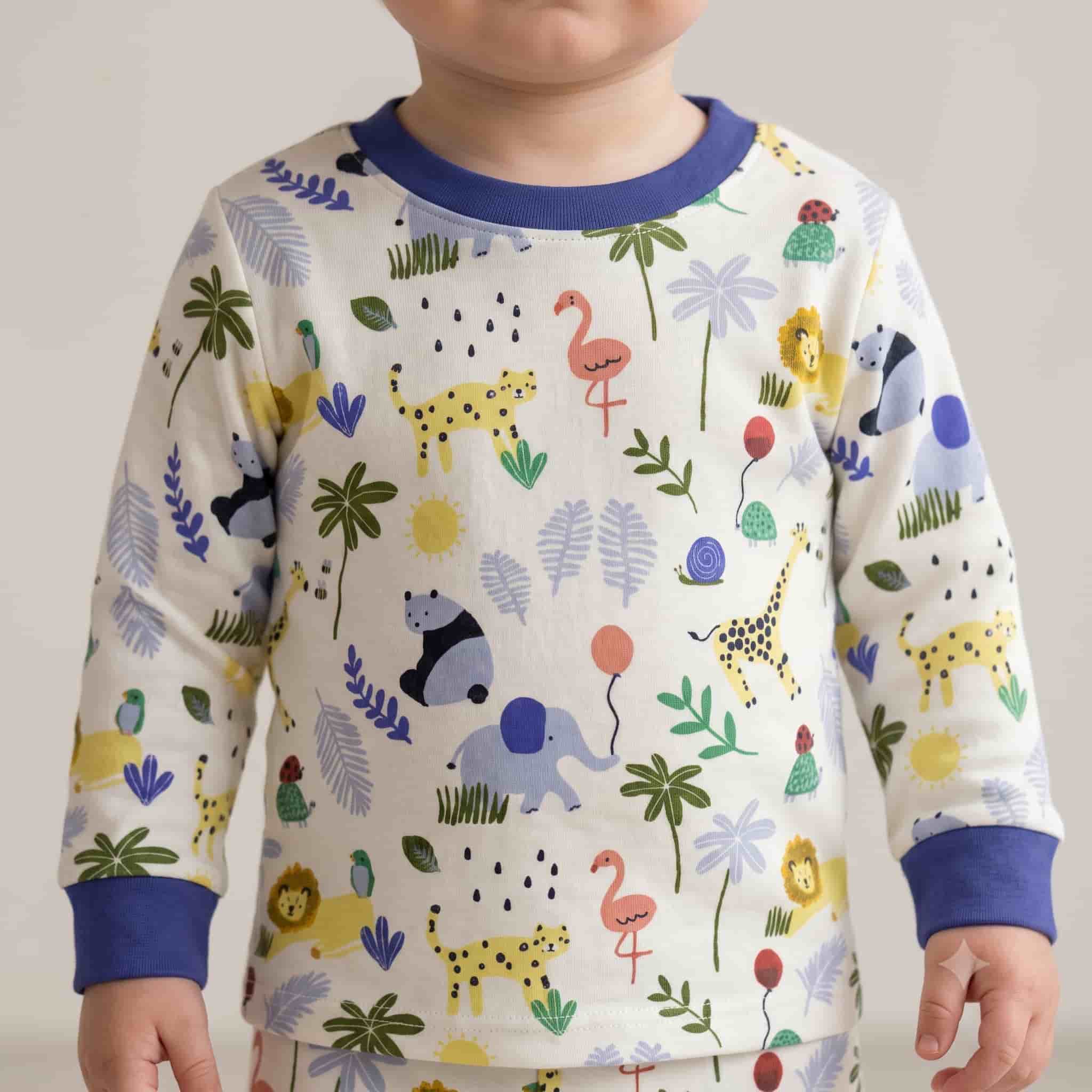 Jungle Safari Baby Boys Full Sleeves Pajama Set – Cream
