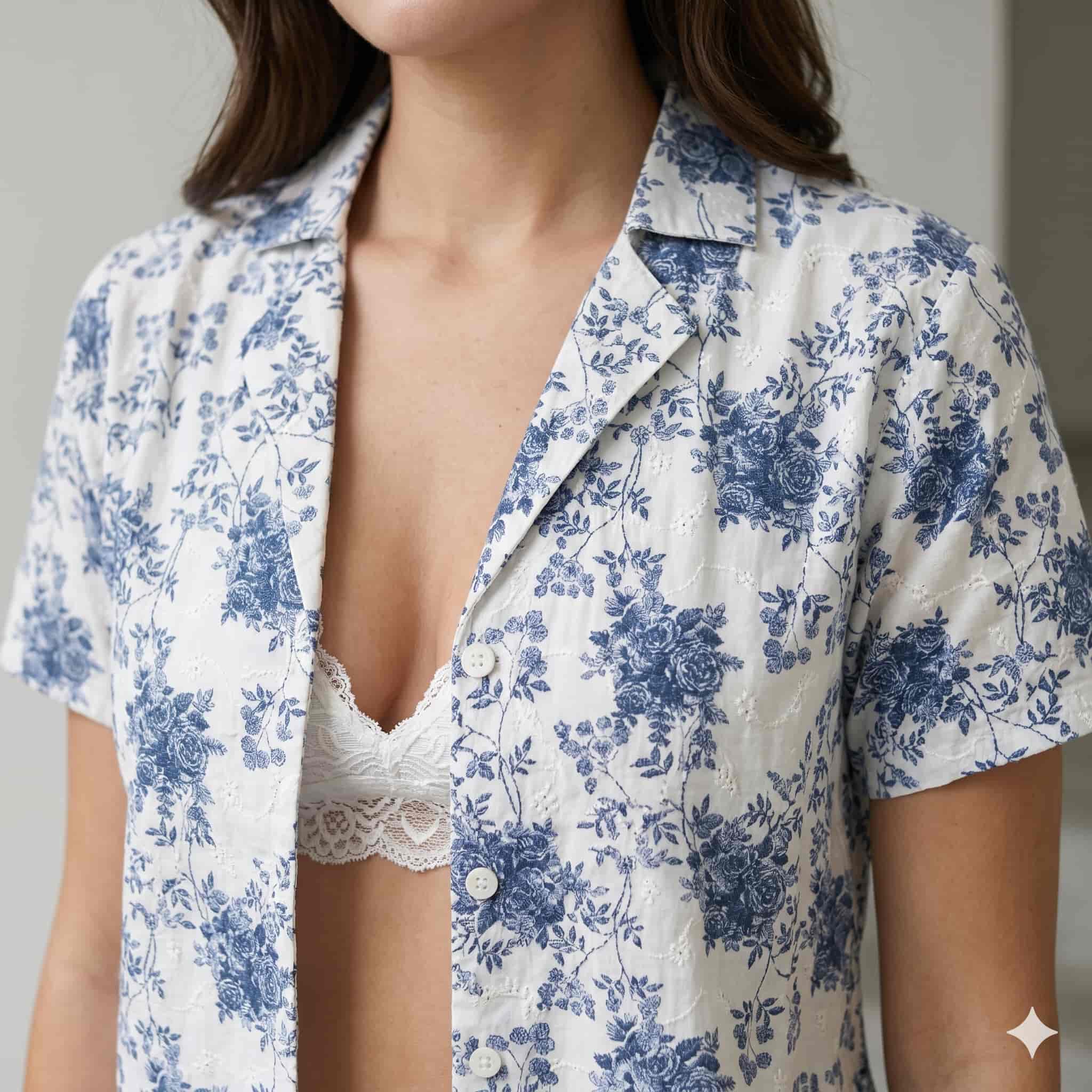 Midnight Bloom Women Half Sleeves Pajama Set – Blue