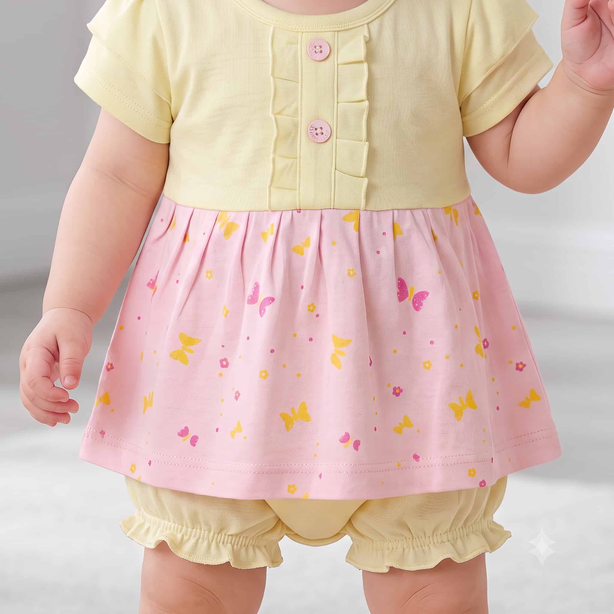 Sunny Flutter Baby Girls Frock Set - Yellow & Pink