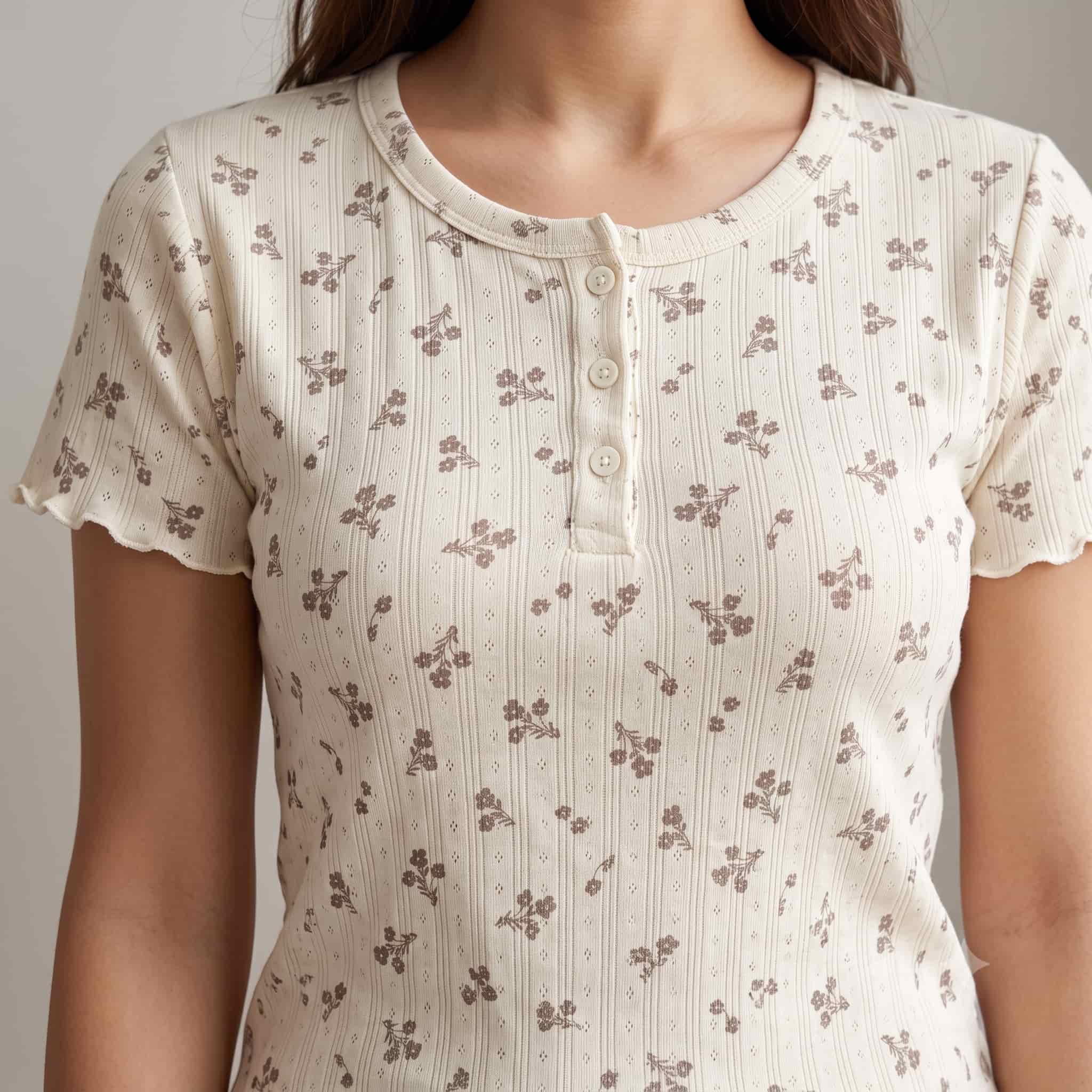Ivory Bloom Women Half Sleeves Pajama Set – Cream