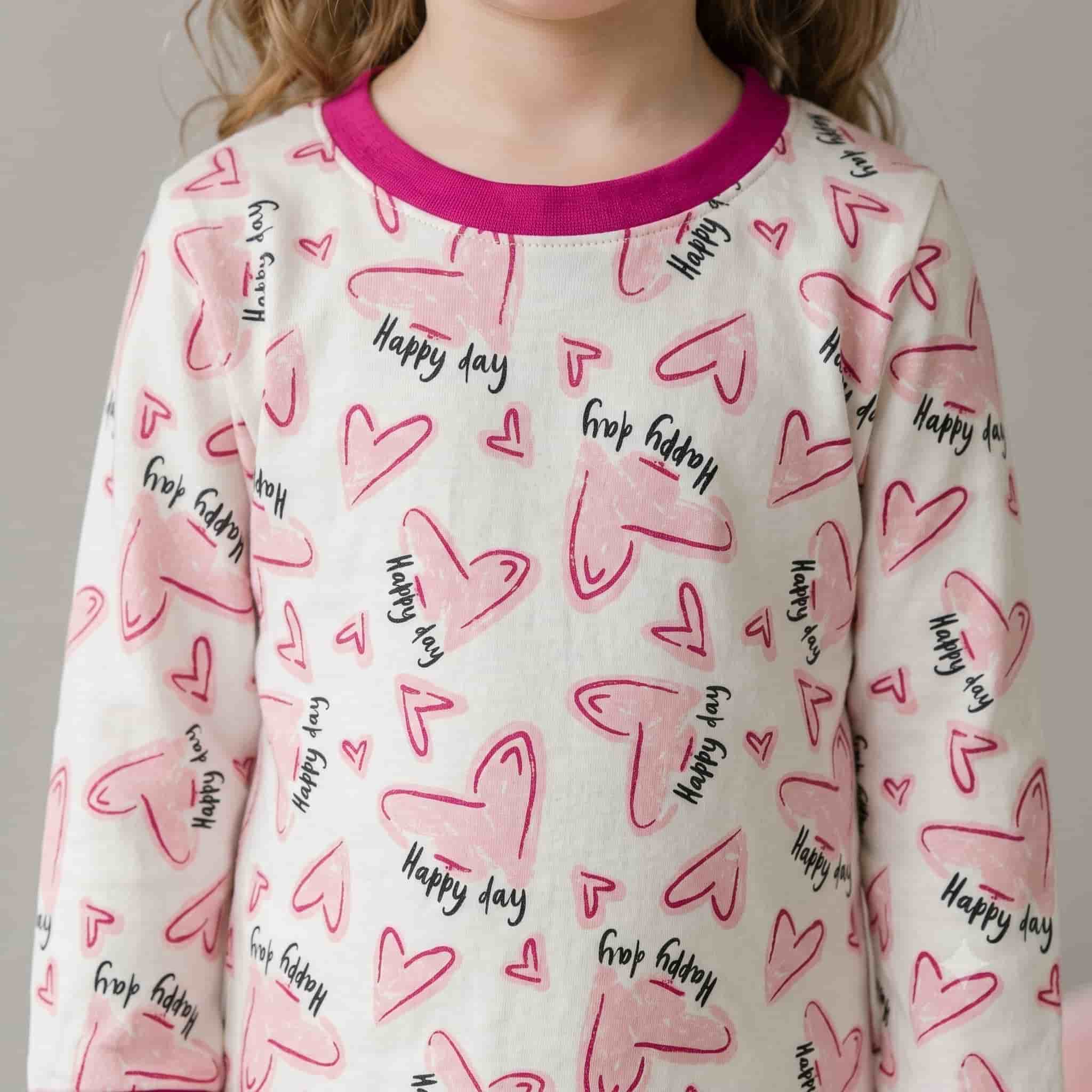 Happy Hearts Girls Full Sleeves Pajama Set - Pink