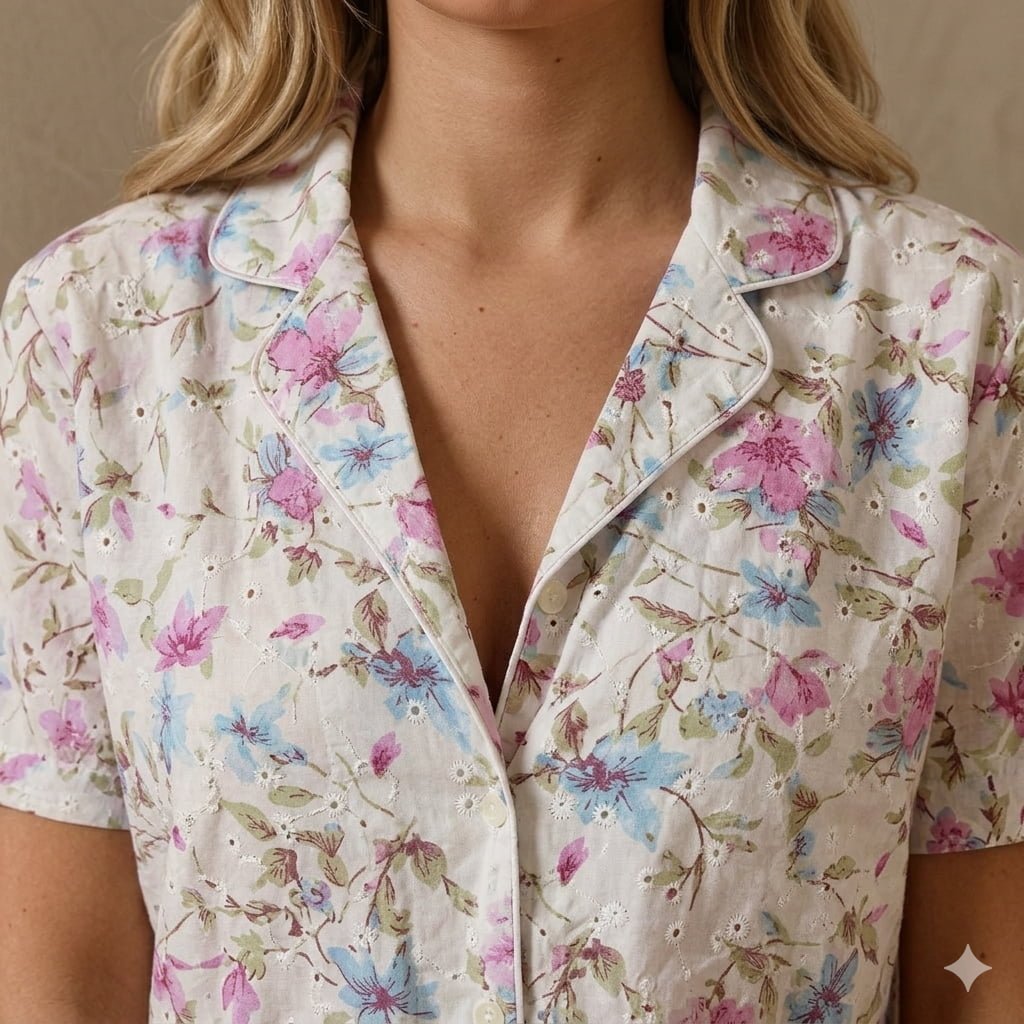 Pastel Bloom Women Half Sleeves Pajama Set – White