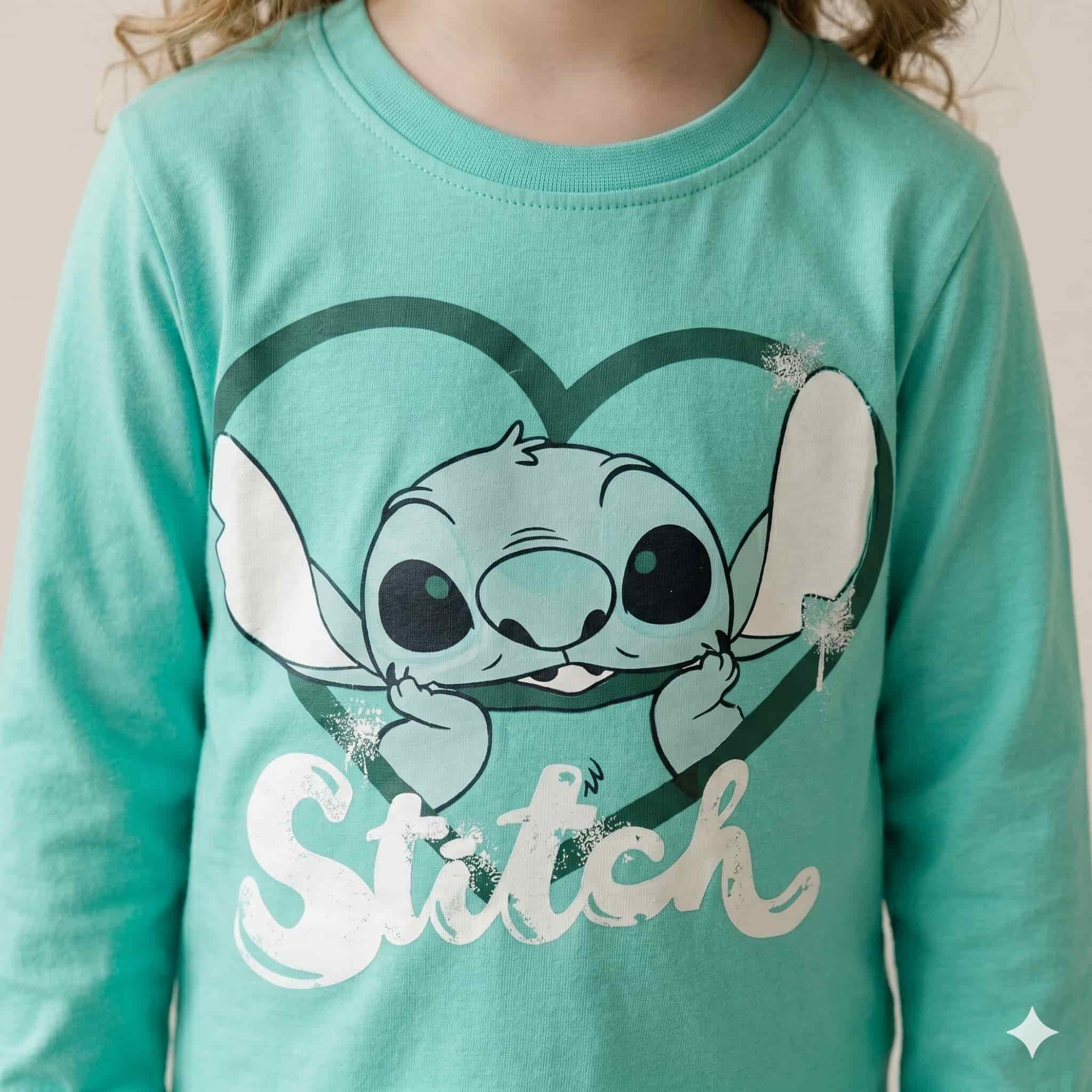 Stitch Snuggles Girls Full Sleeves Pajama Set - Mint Green