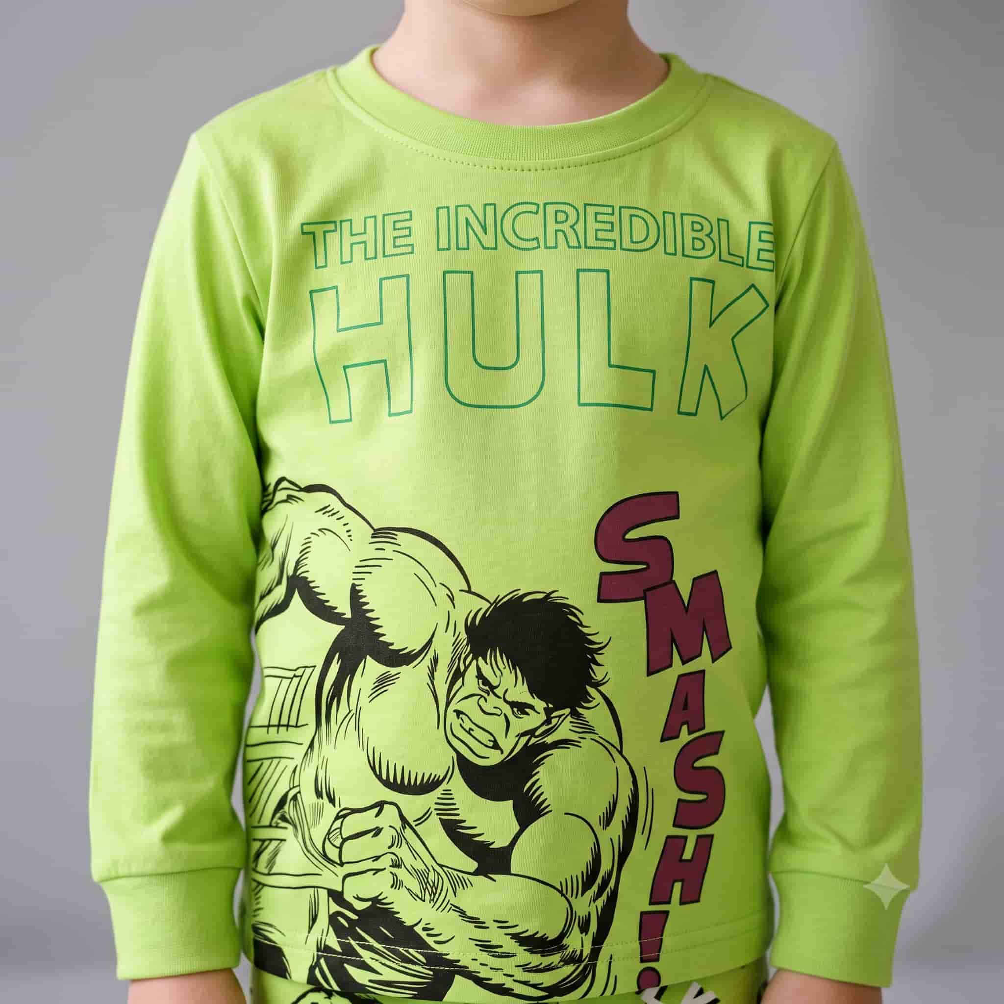 Hulk Boys Full Sleeves Pajama Sets- Lime Green