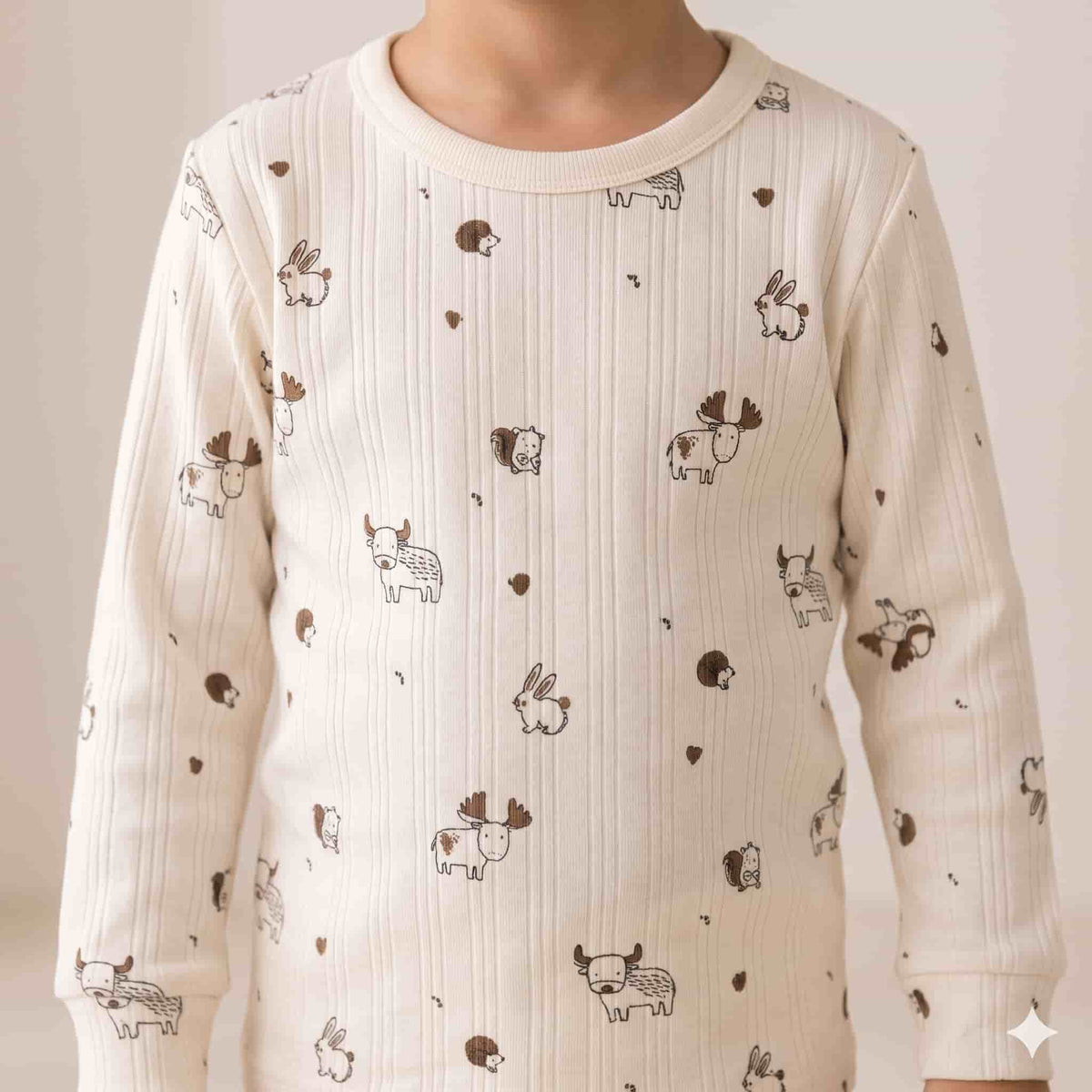 Woodland Whimsy Boys Full Sleeves Pajama Set – Cream White