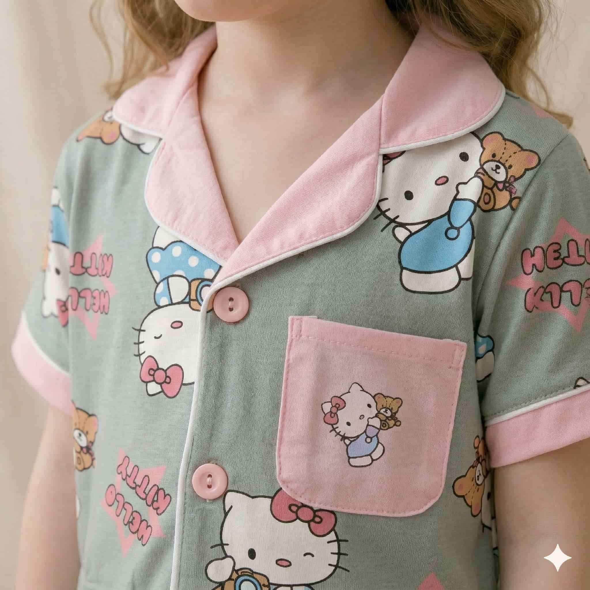 Hello Kitty Girls Half Sleeves Pajama Set - Grey