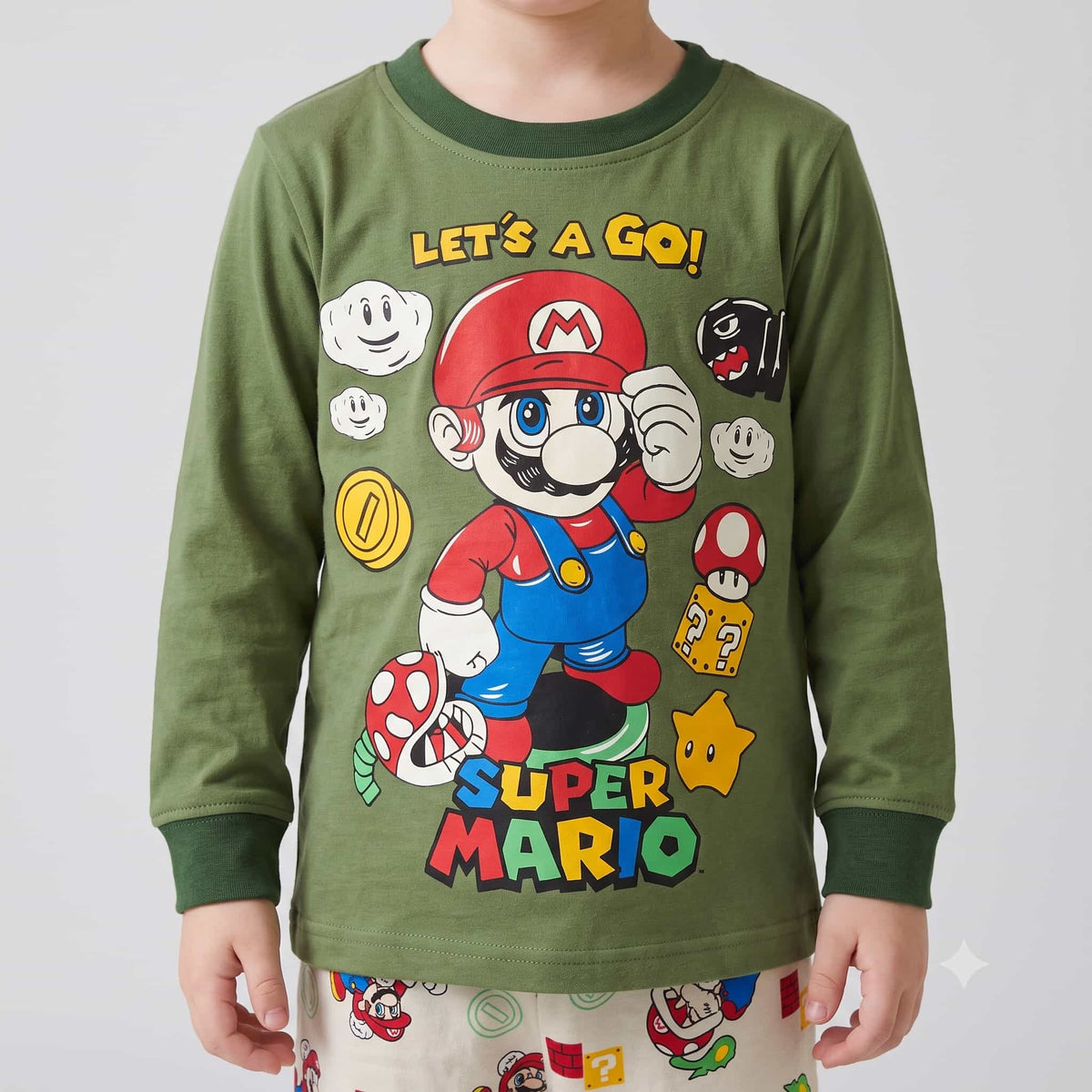 Super Mario Boys Full Sleeves Pajama Set – Olive Green