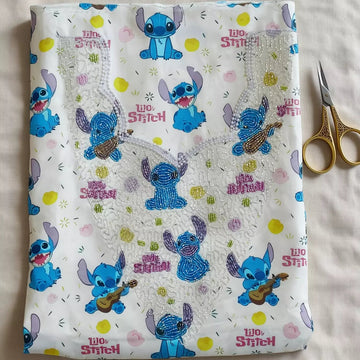 Lilo Stitch Girls Embroidered Mukhawir - White