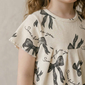 Bow Love Girls Pajama Set - Cream & Grey