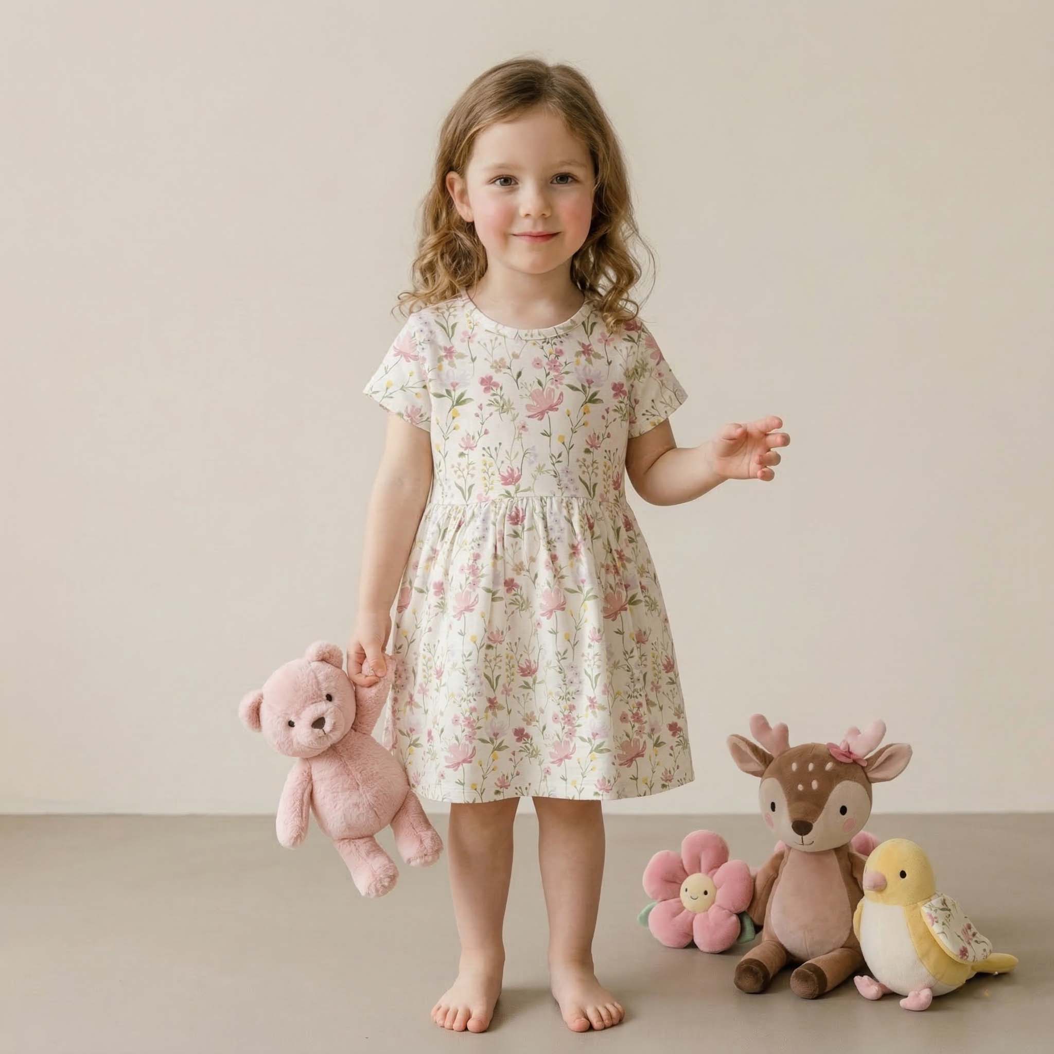 Spring Bloom Girls Frock - Cream