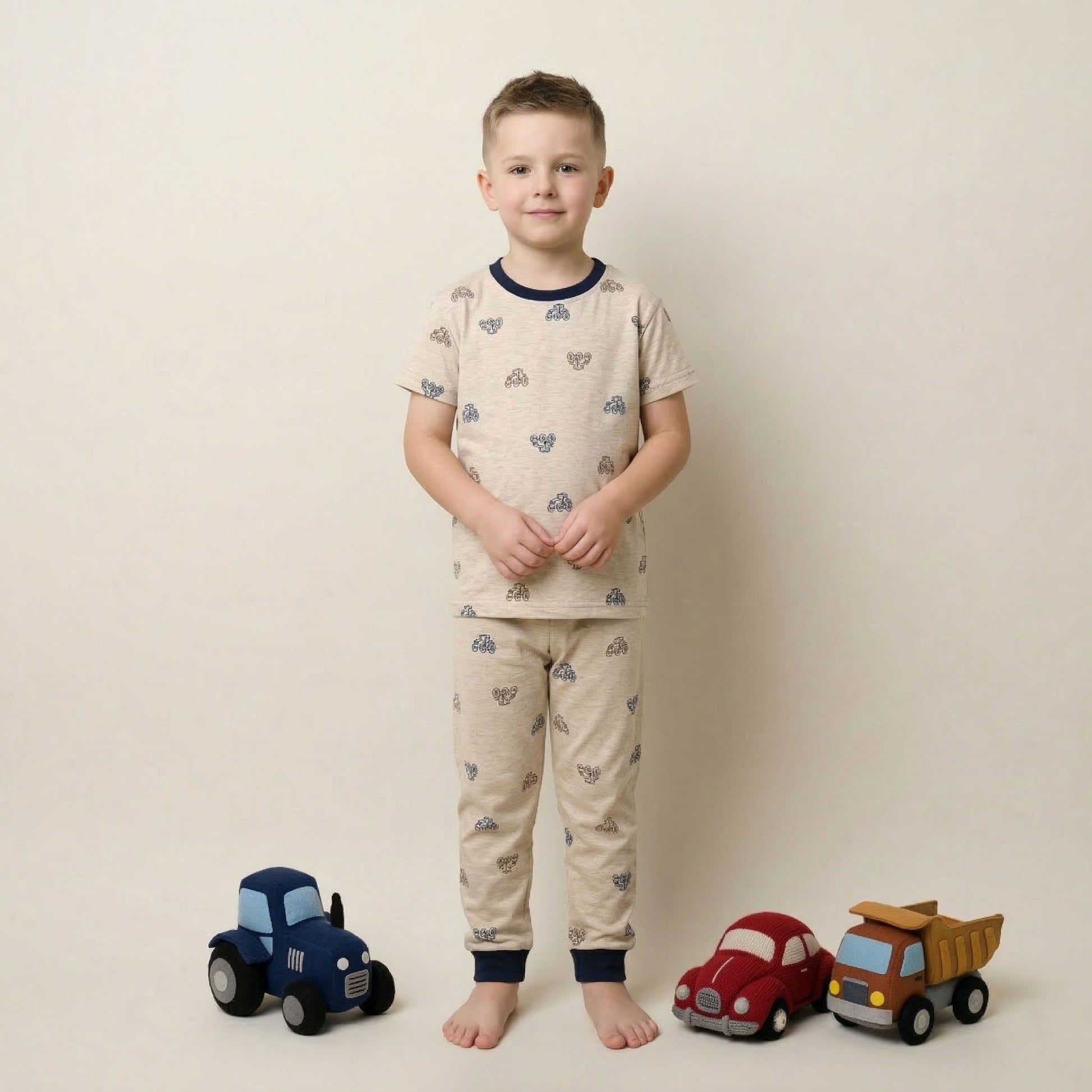 Car & Truck Boys Half Sleeves Pajama Set -  Beige
