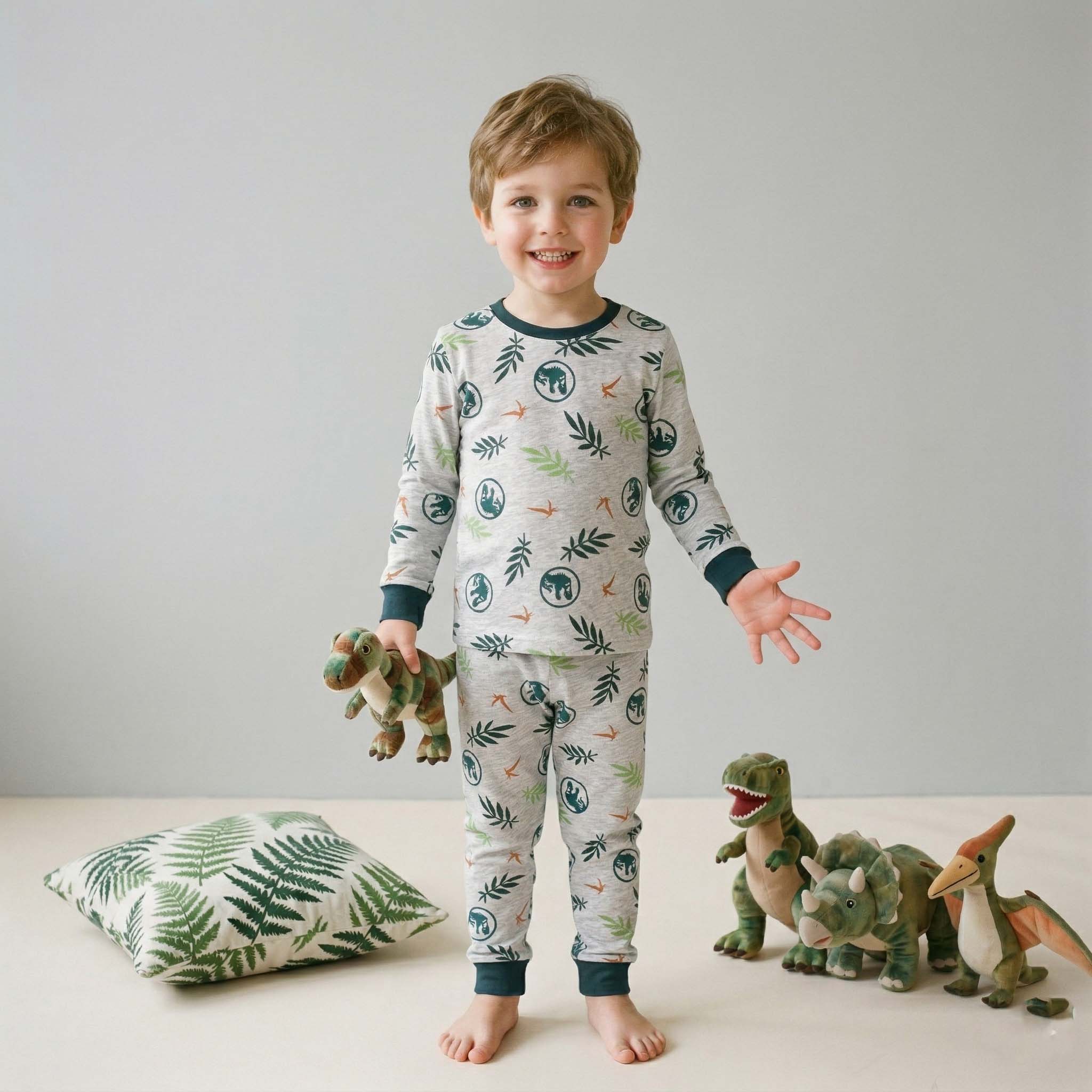 Jurassic Park Boys Full Sleeves Pajama Set - Grey