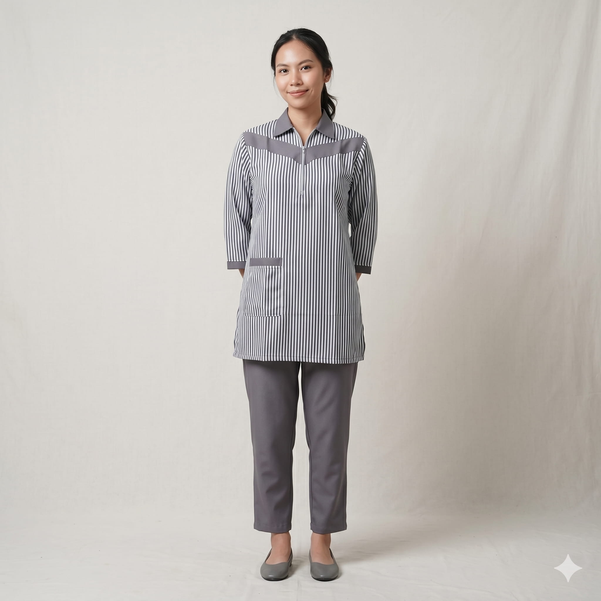 Urban Stripe Maid Women Uniform - Grey