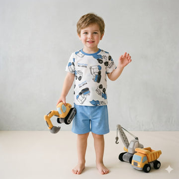 Robo Ride Boys Half Sleeves Short Set - White