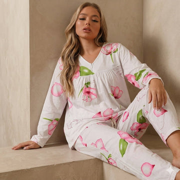 Petal Dream Women Full Sleeves Pajama Set – White
