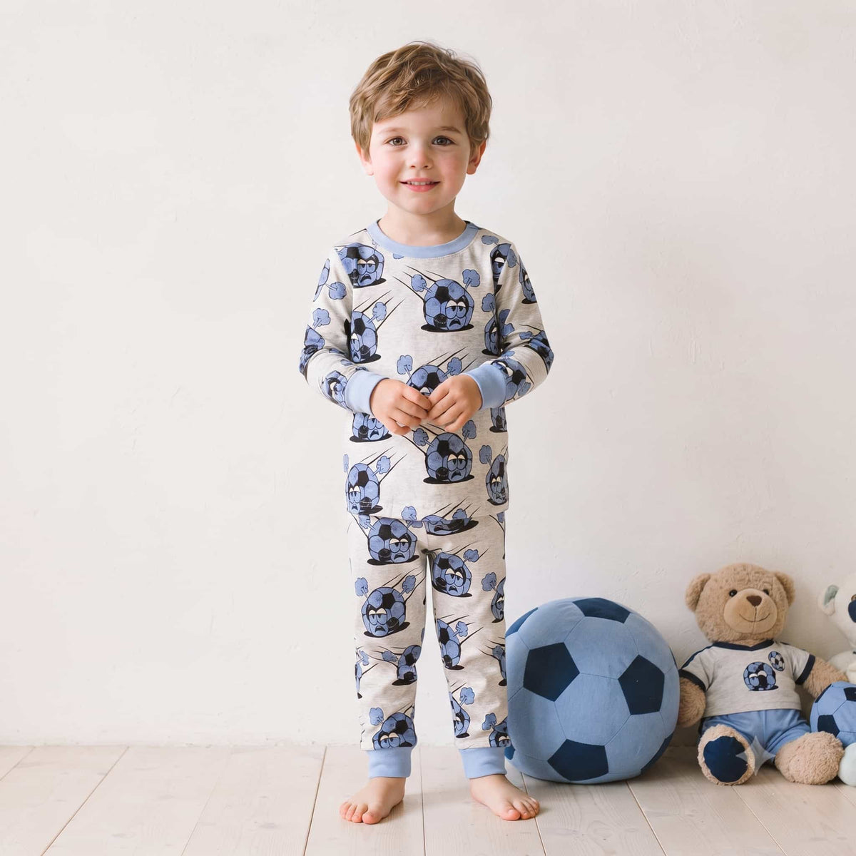 Turbo Kick Boys Full Sleeves Pajama Set - Light Grey