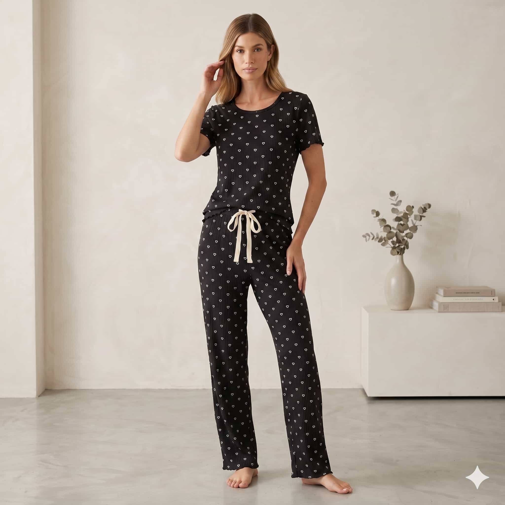 Midnight Charm Women Half Sleeves Pajama Set - Black