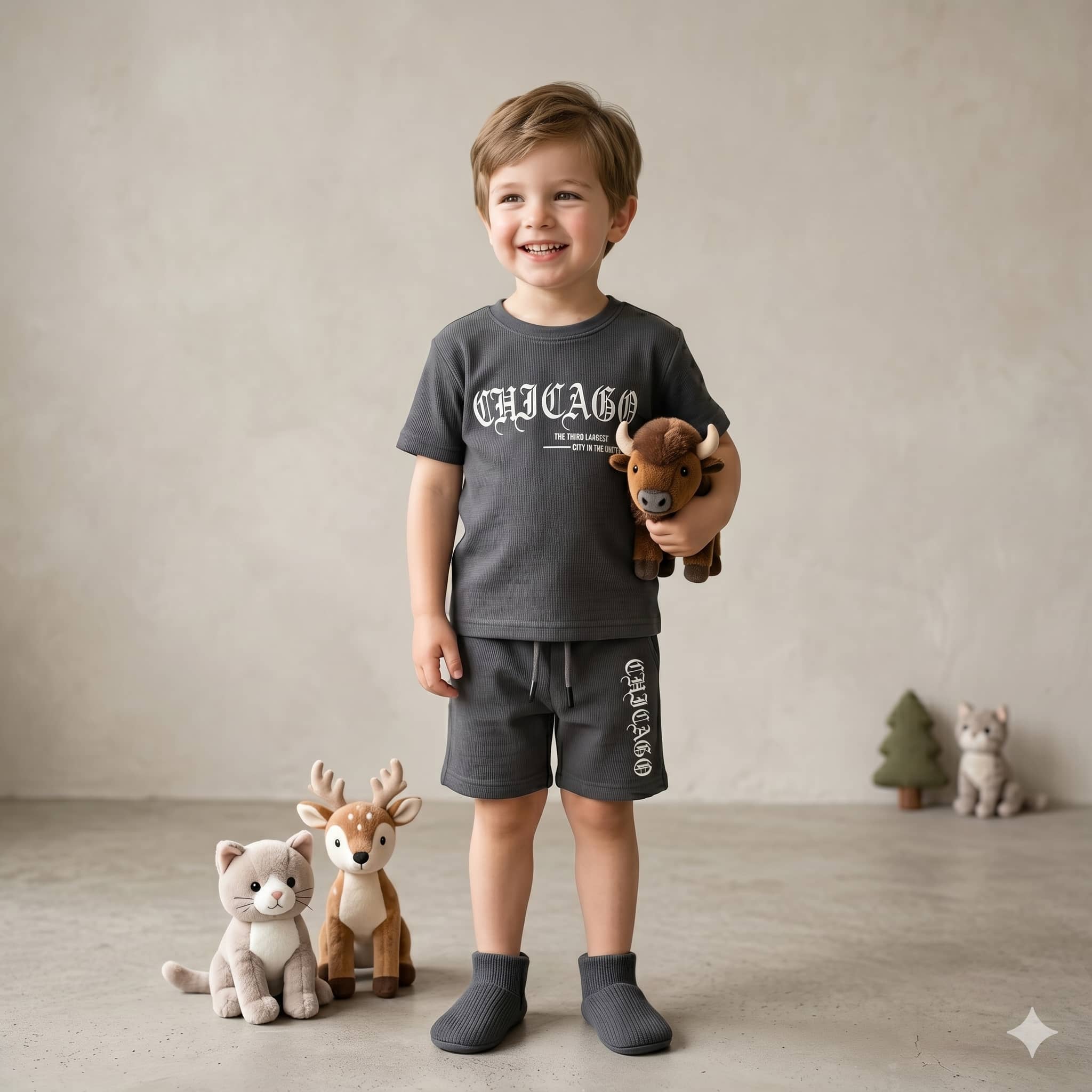 Street Script Boys Half Sleeves Short Set - Grey