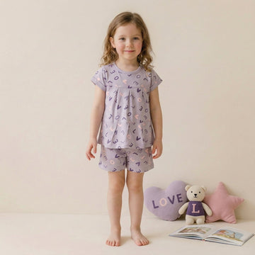 Lettered Lilac Girls Short Set- Lavender