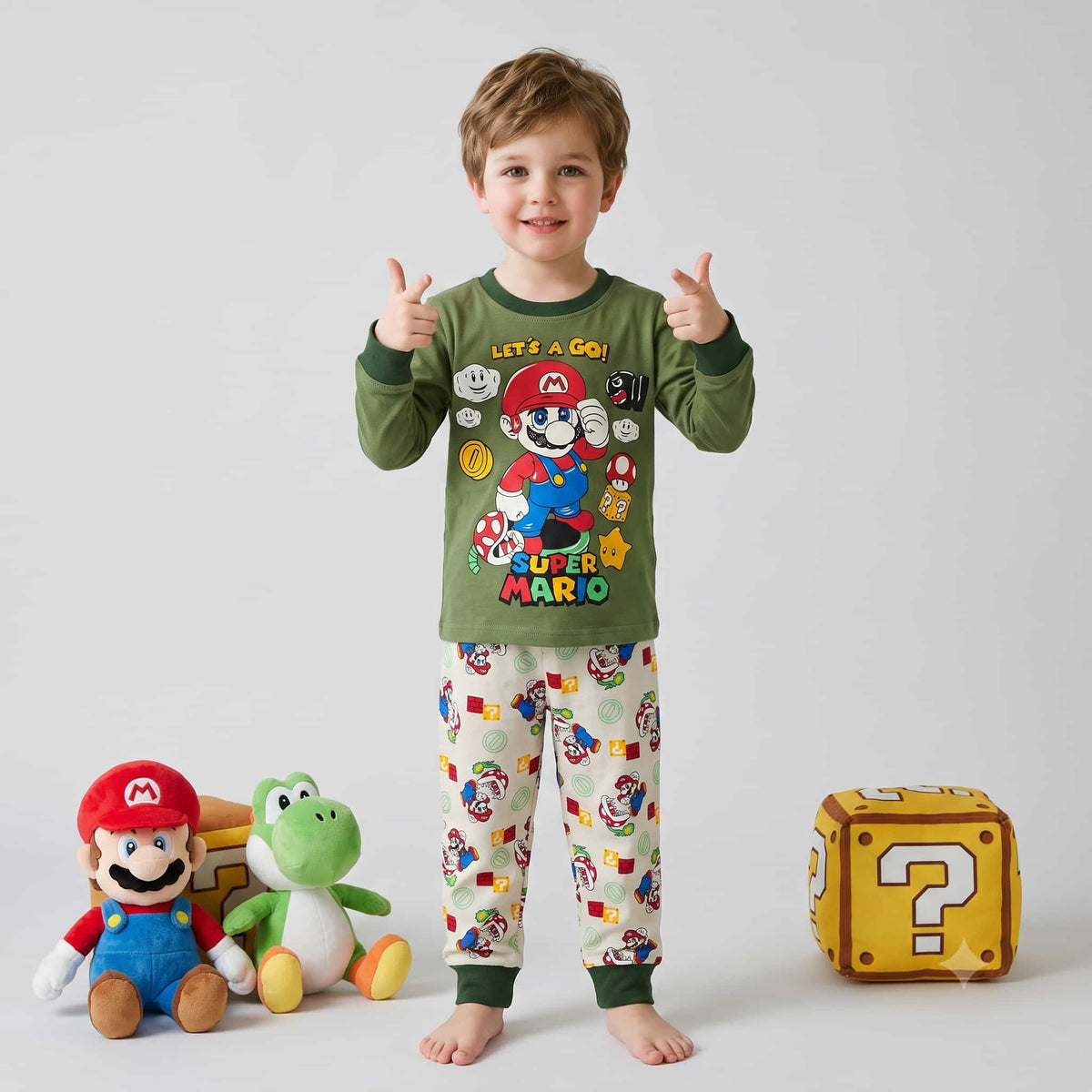 Super Mario Boys Full Sleeves Pajama Set – Olive Green