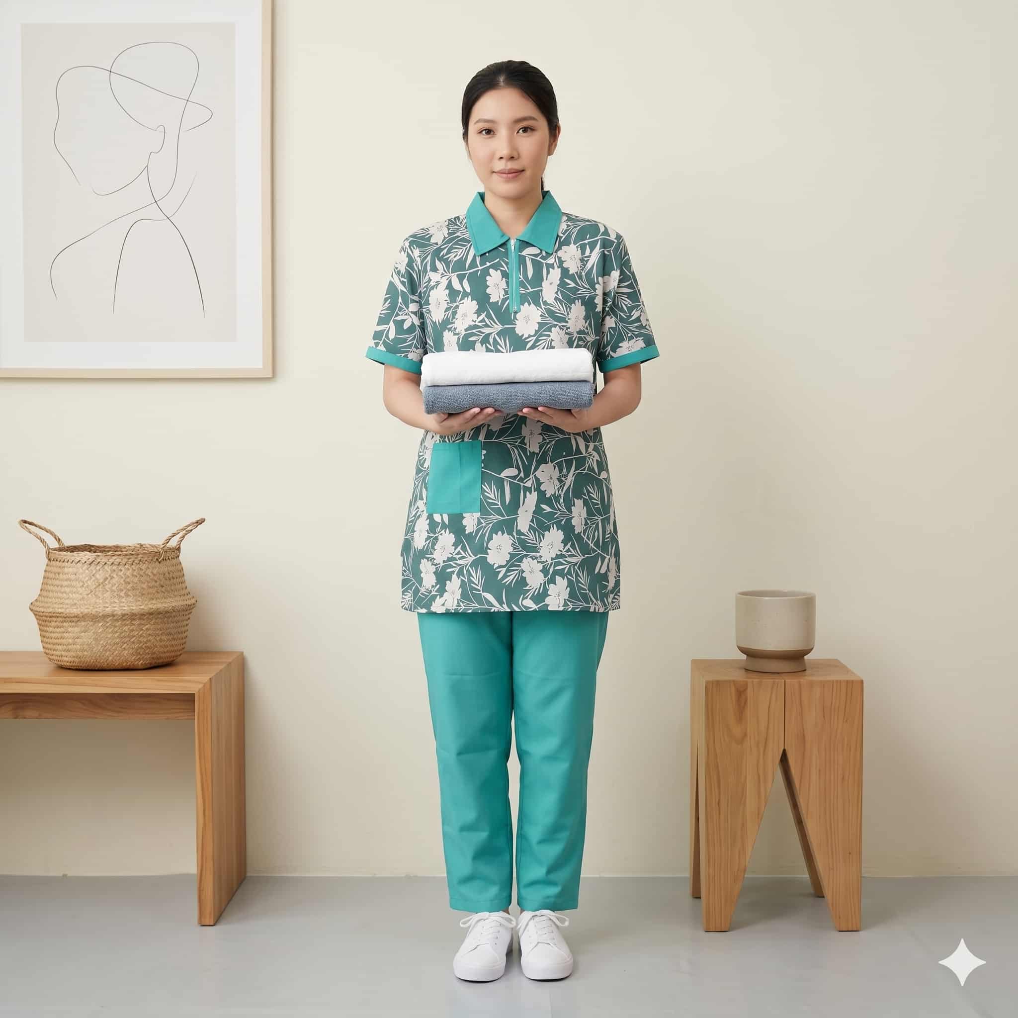 Teal Blossom Maid Women Uniform Set - Teal