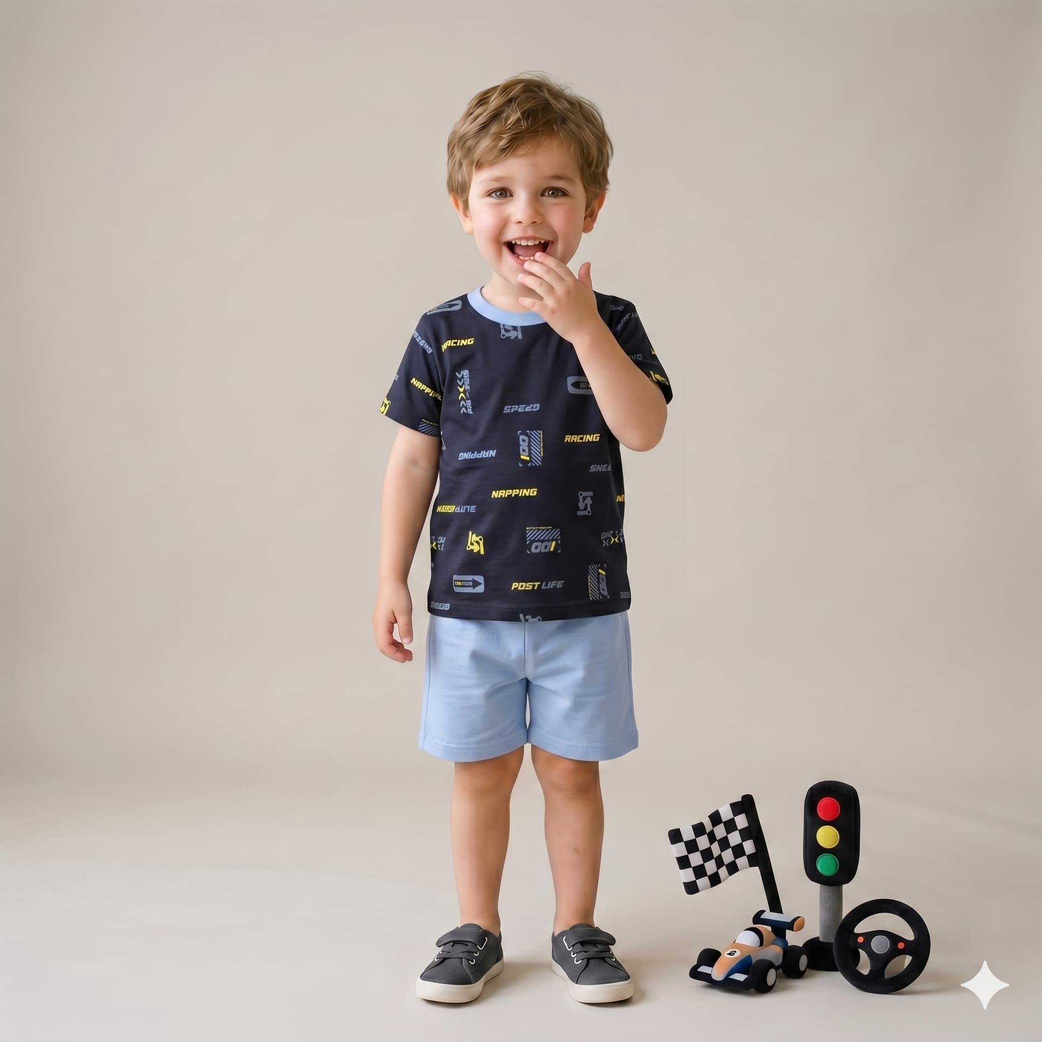 Speed Mode Boys Half Sleeves Short Set - Navy