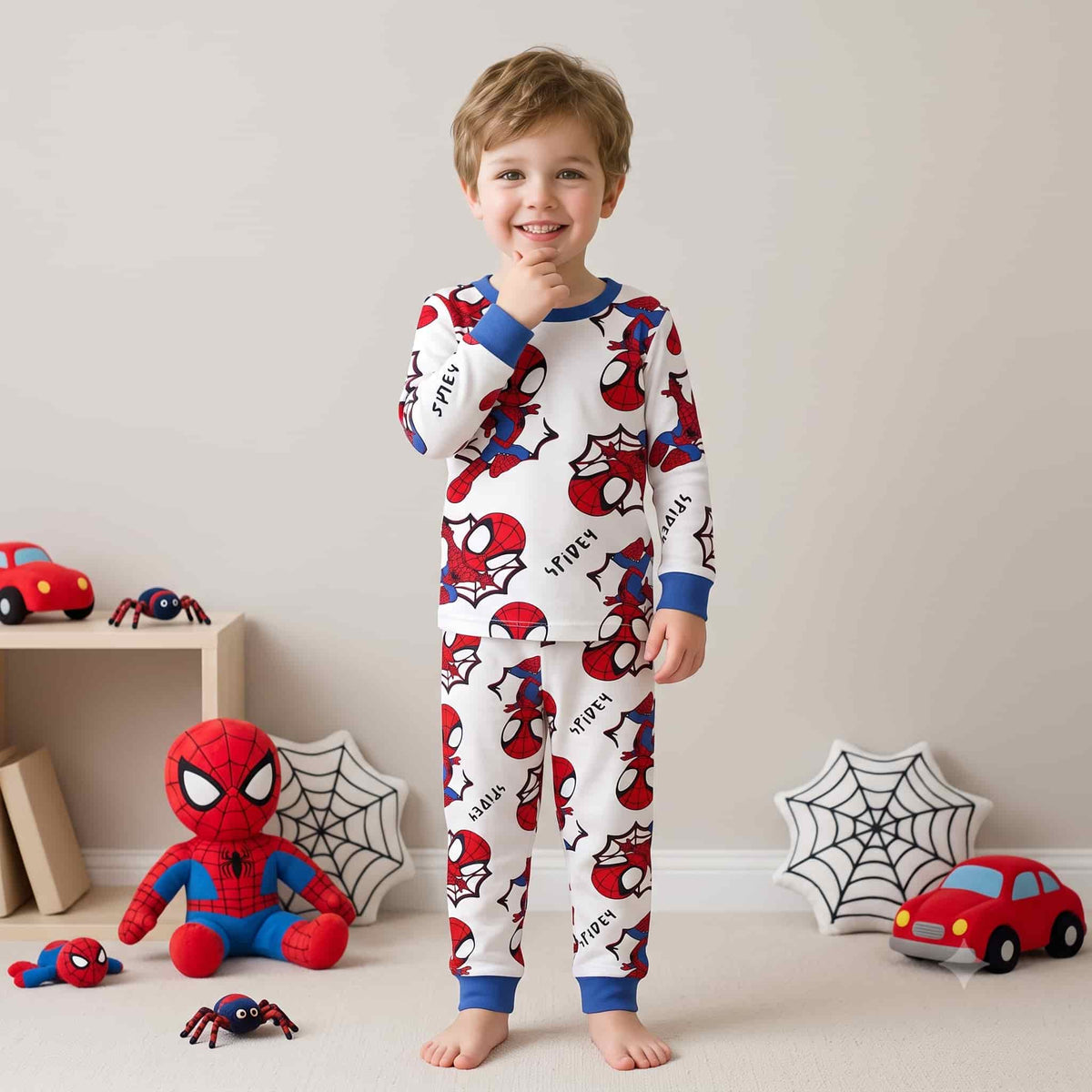 Spider Man Boys Full Sleeves Pajama Set – White