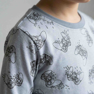 Gamer Boys Full Sleeves Pajama Set - Grey