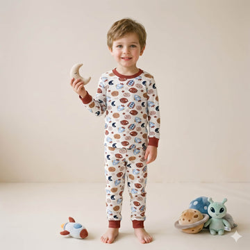 Cosmic Cruise Boys Full Sleeves Pajama Set - Cream
