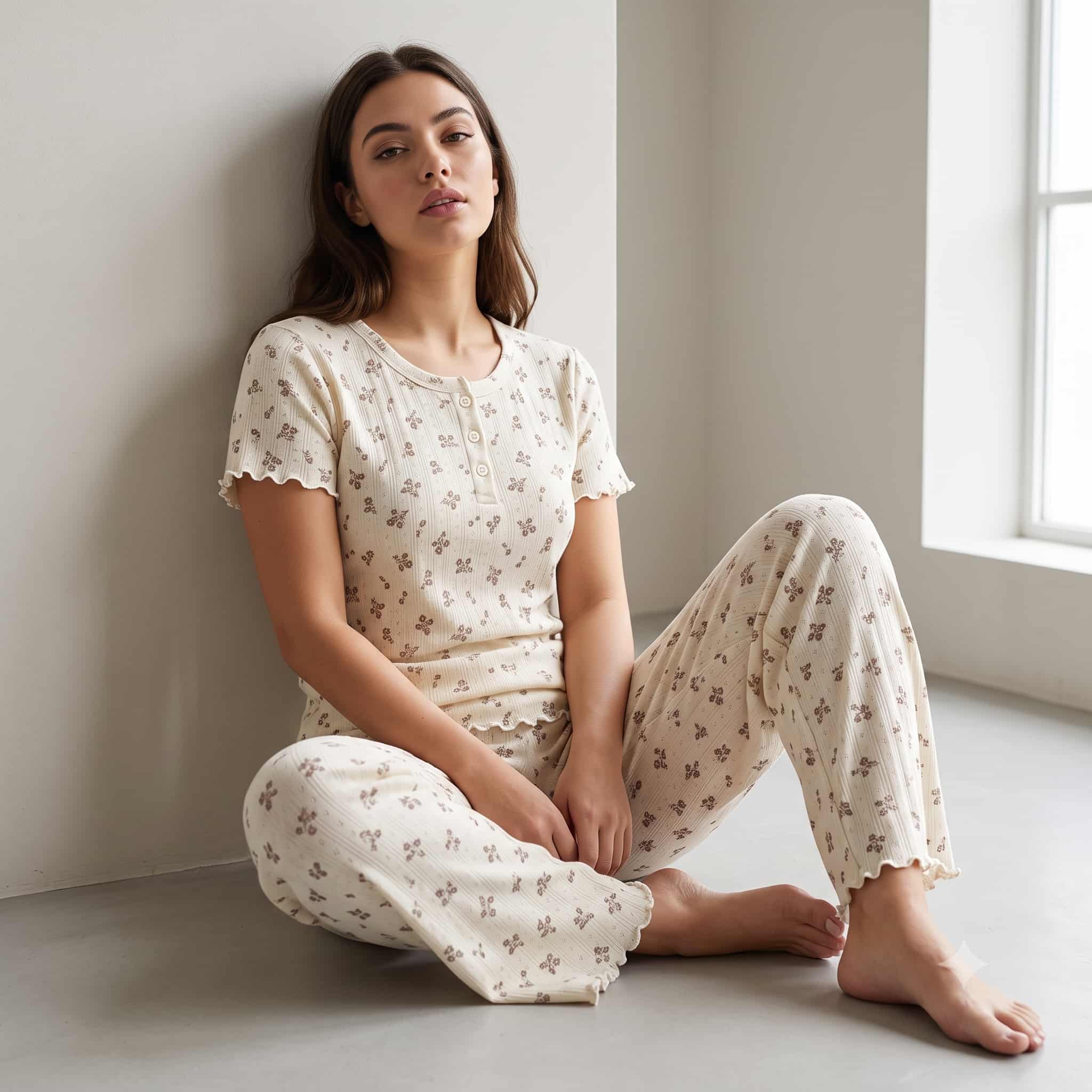 Ivory Bloom Women Half Sleeves Pajama Set – Cream