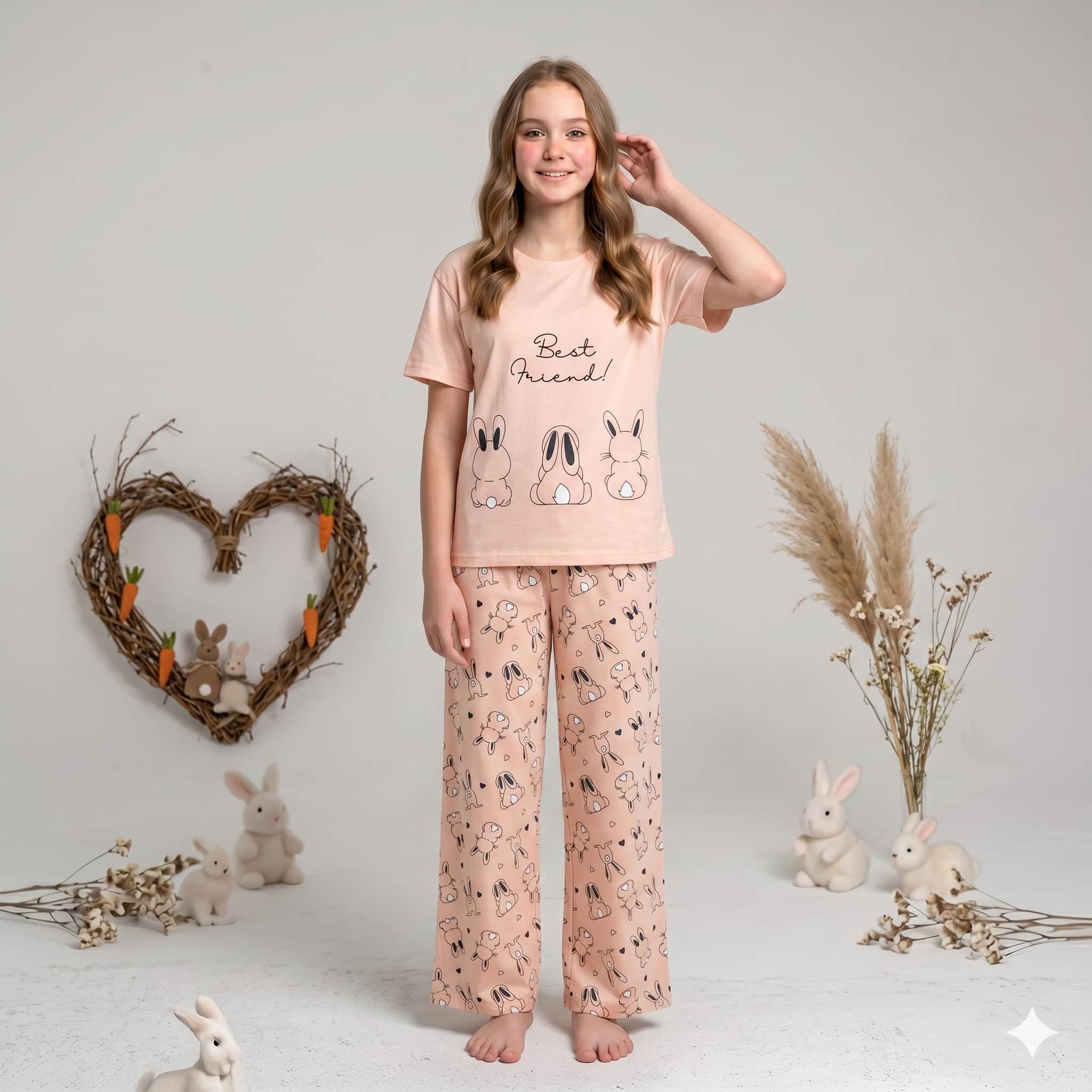 Sweet Buddies Girls Half Sleeves Pajama set - Peach