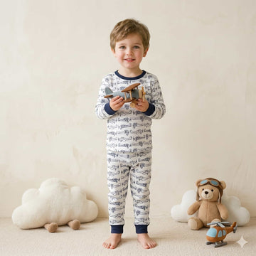 Sky Bound Boys Full Sleeves Pajama Set - white