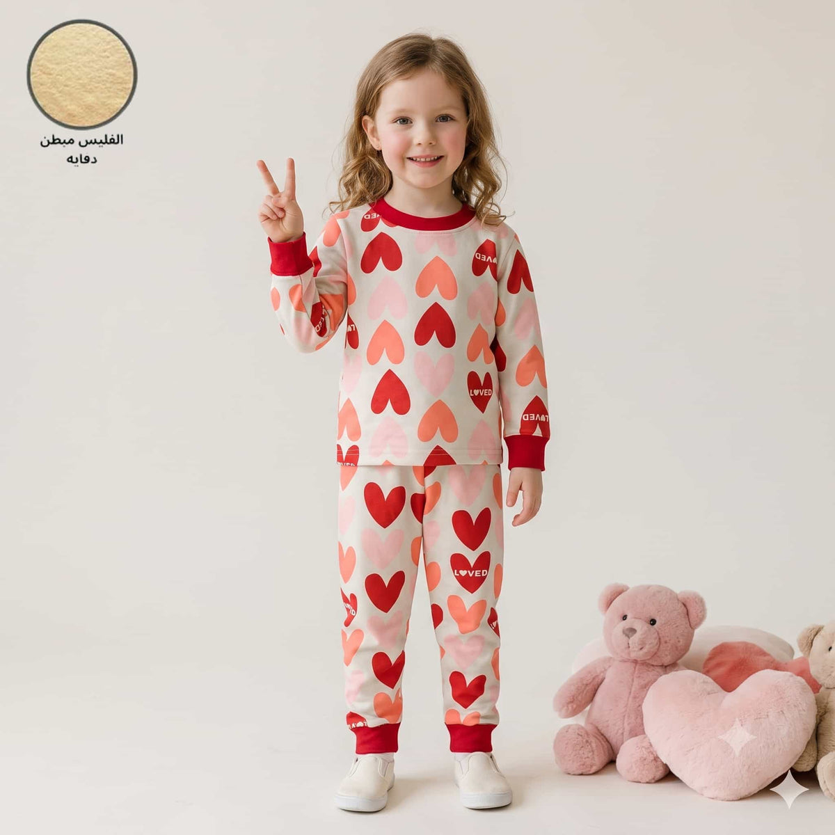 Hearty Hugs Girls Winter Full Sleeves Pajama Set – Cream & Red