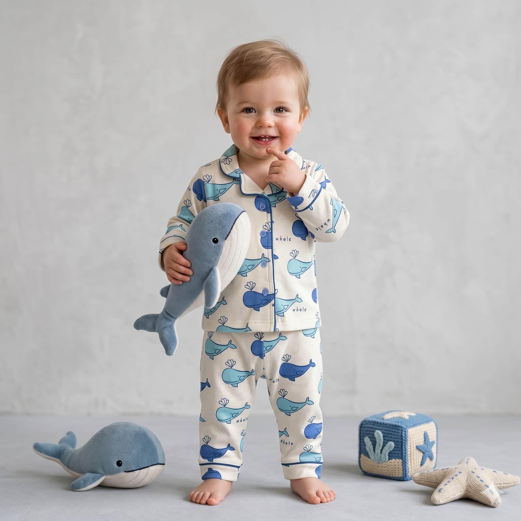 Ocean Wonders Baby Boys Full Sleeves Pajama Set - Cream