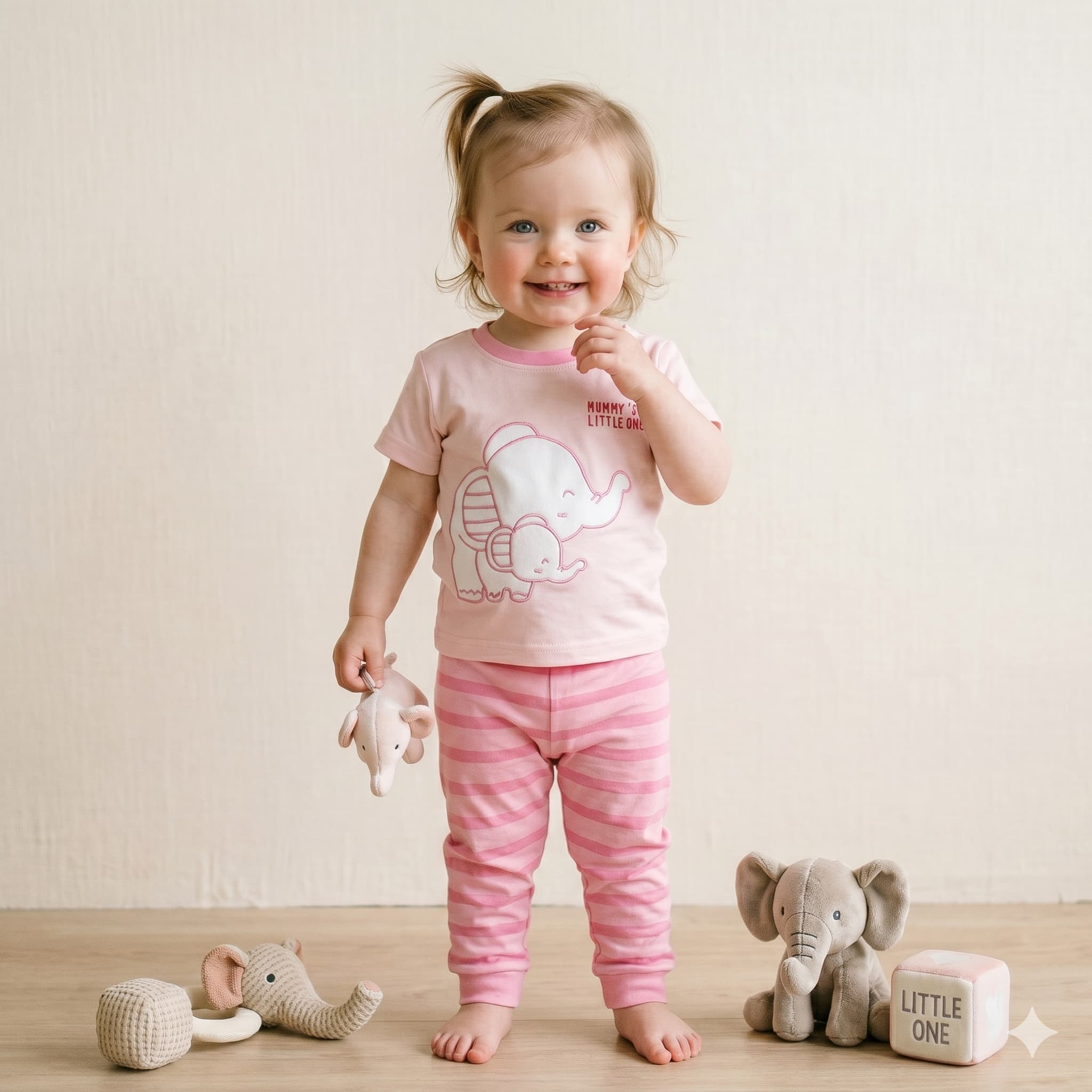 Elephant Hugs Baby Girls Half Sleeves set - Pink