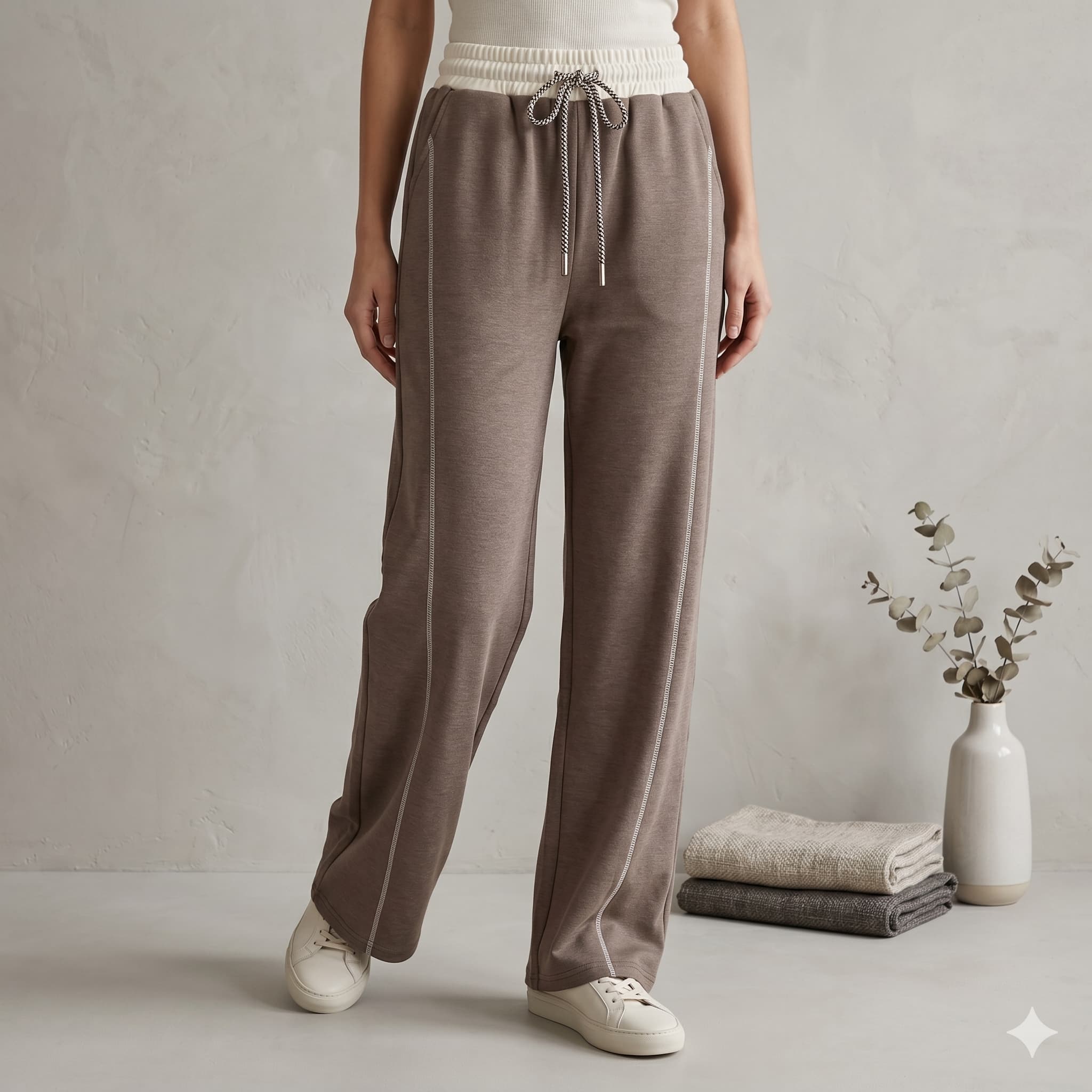 Mocha Contrast Women Pants – Brown