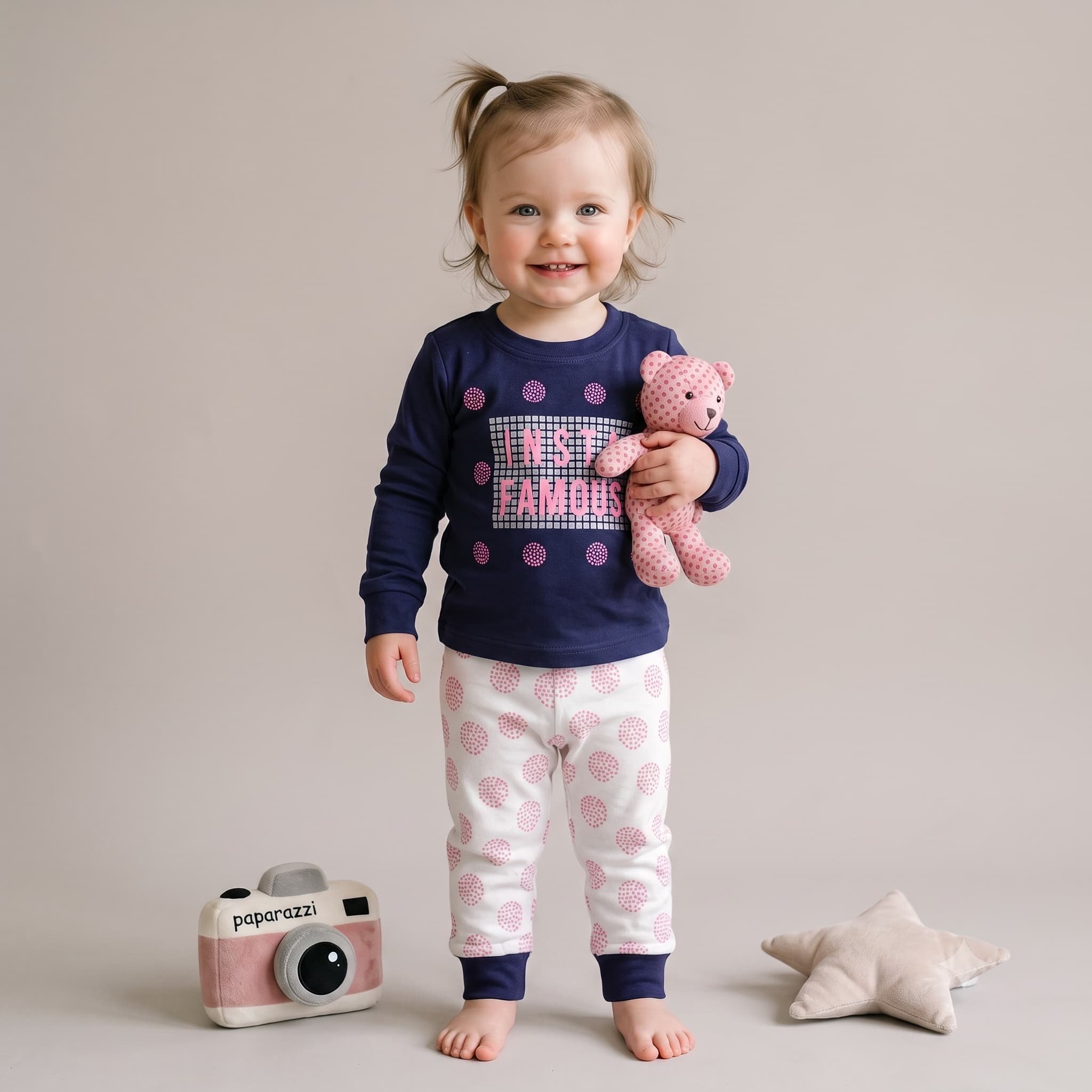 Insta Glam Baby Girls Full Sleeves Pajama Set - Navy Blue