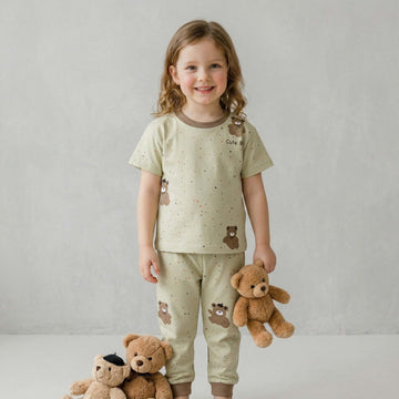 Cute Bear Girls Pajama Set - Light Brown