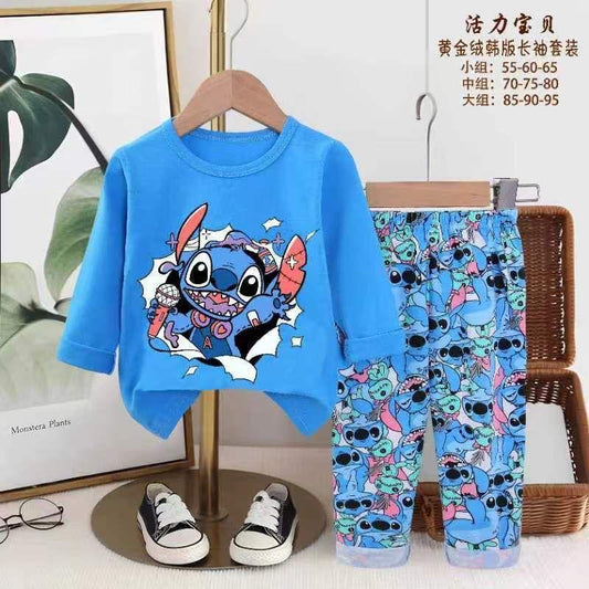 Stitch Girls Full Sleeves Pajama Set - Blue