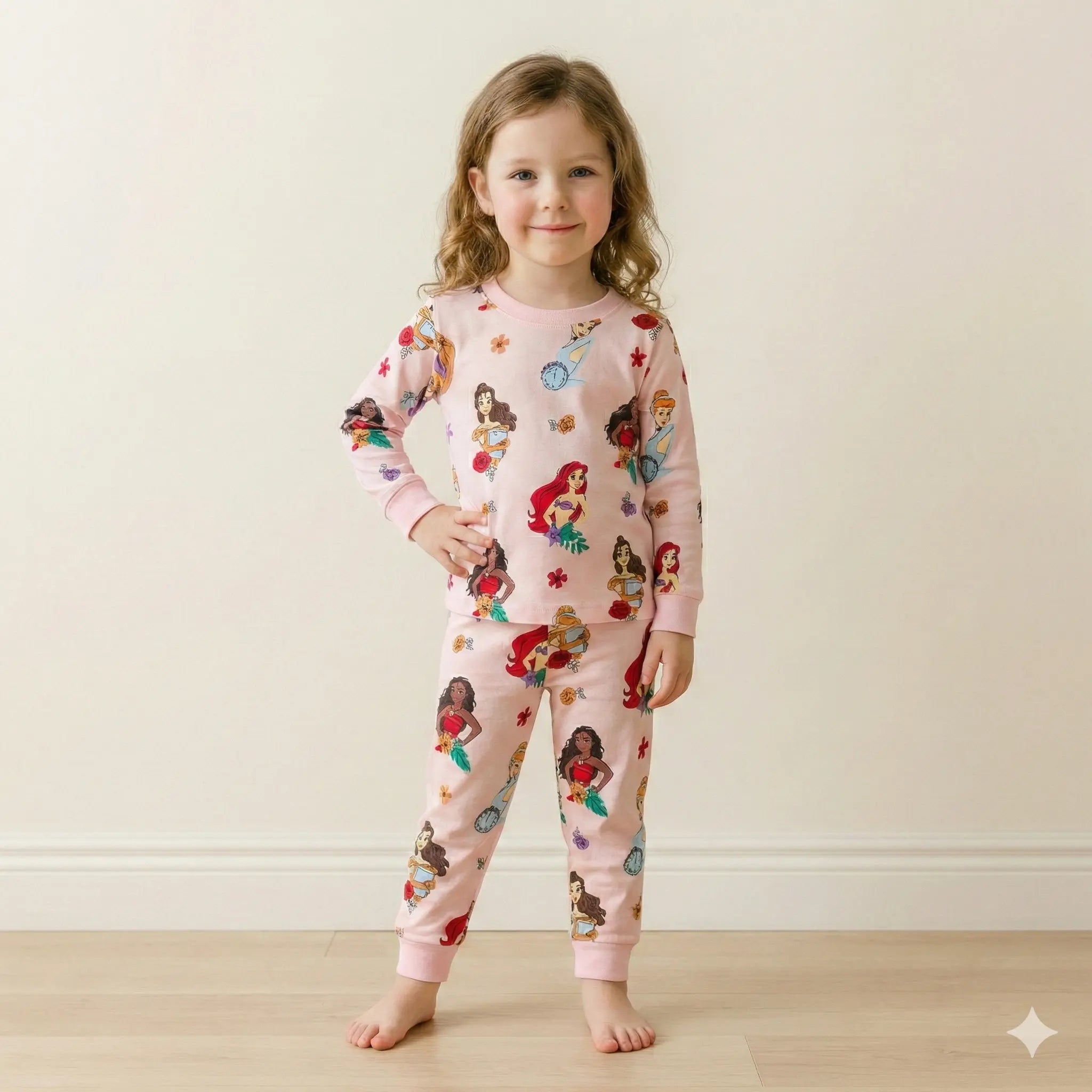 All Disney Princesses Girl Full Sleeves Pajama Set-Pink