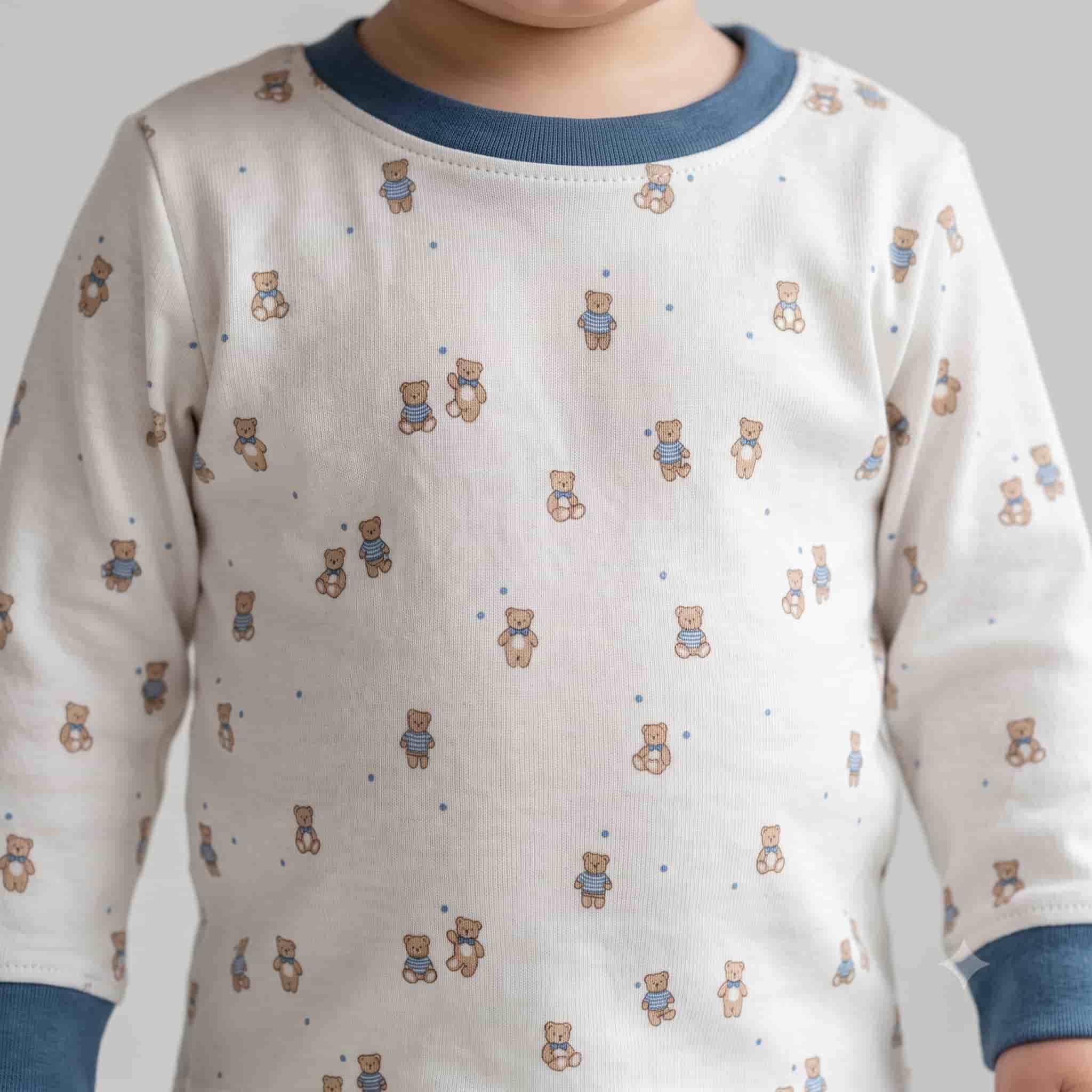 Teddy Bear Baby Boys Full Sleeves Pajama Set – White