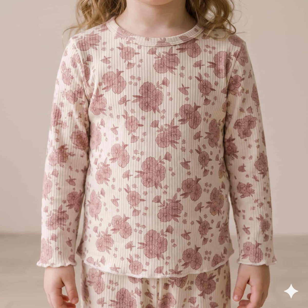 Rose Reverie Girls Full Sleeves Pajama Set – Ivory Cream