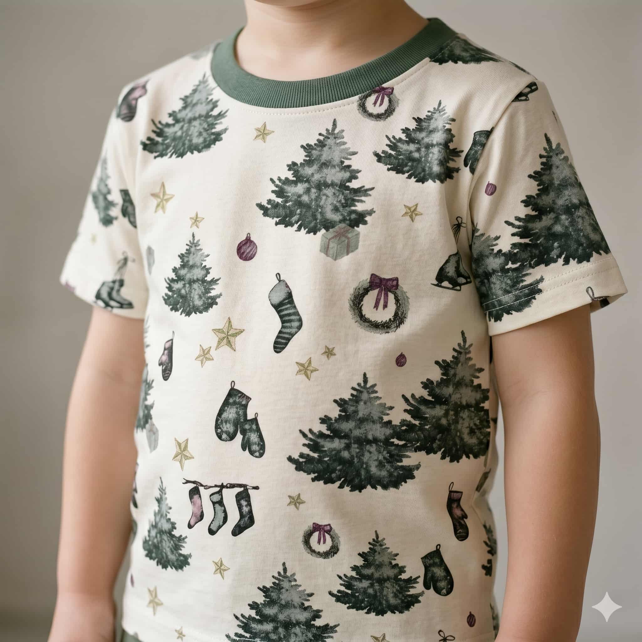 Festive Pines Boys Half Sleeves Short Set - Cream