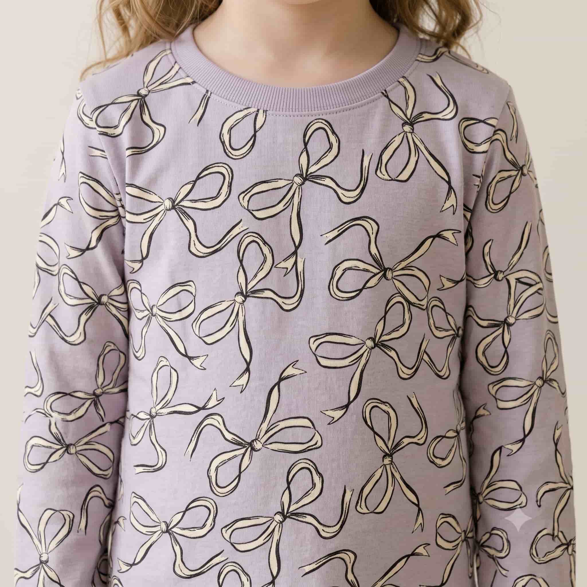 Sweet Bows Girls Full Sleeves Pajama Set - Lavender