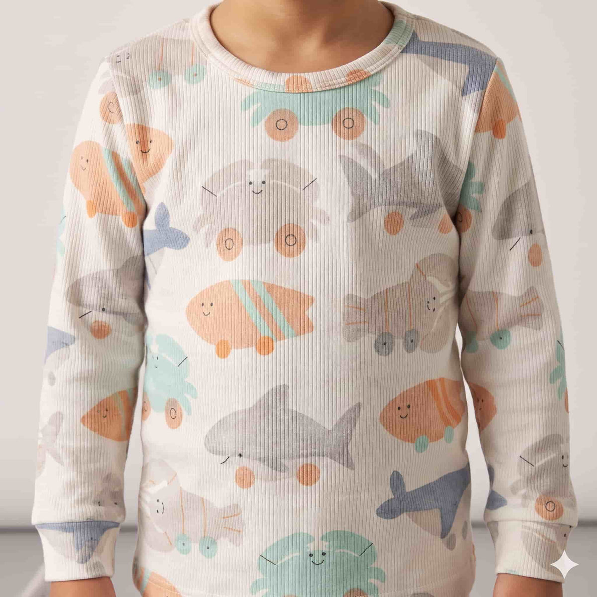 Ocean Wheels Boys Full Sleeves Pajama Set – Ivory White