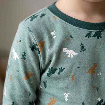 Dino Forest Boys Half Sleeves Pajama Set - Green