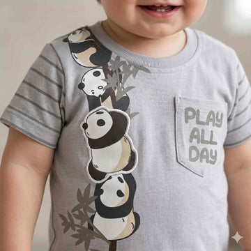 Panda Pile Playtime Half Sleeves Baby Boy Pajama Set - Grey